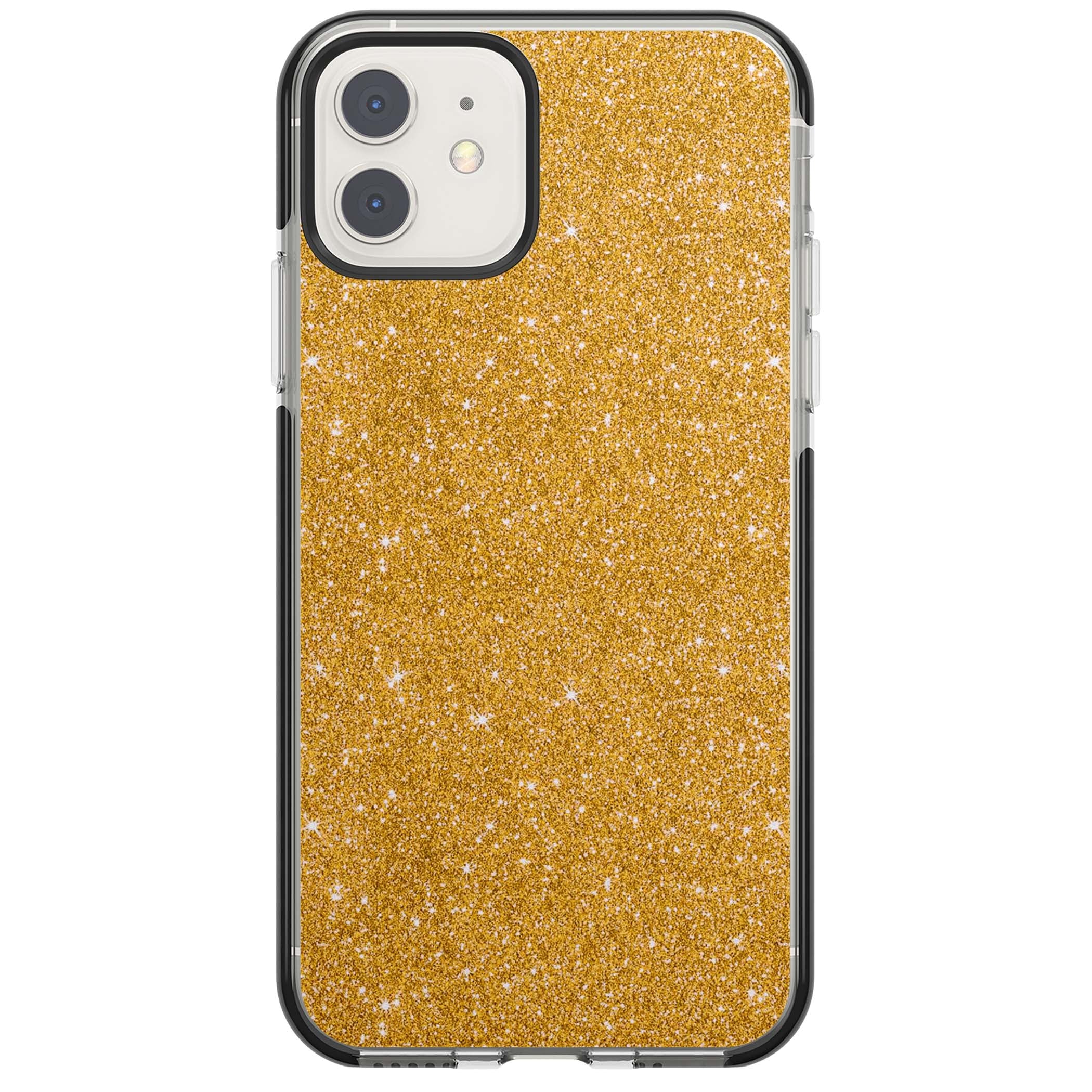 Gold Glitter gold glitter iPhone case featuring a shimmering sparkle wallpaper design in luxury gold | Black Impact case for iPhone 11, iPhone 12