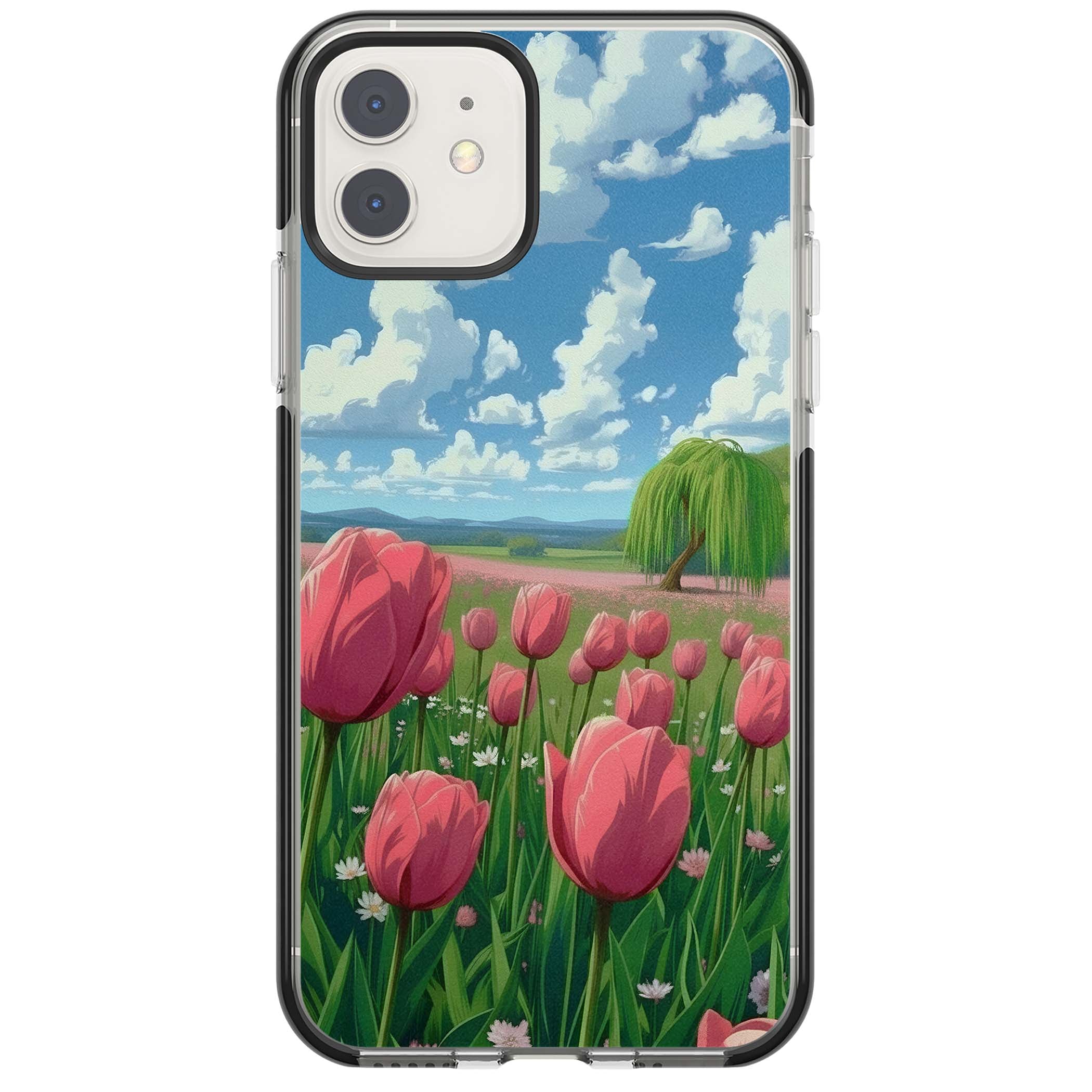 Willow By The Pink Tulips floral iPhone case | Black Impact case for iPhone 11, iPhone 12