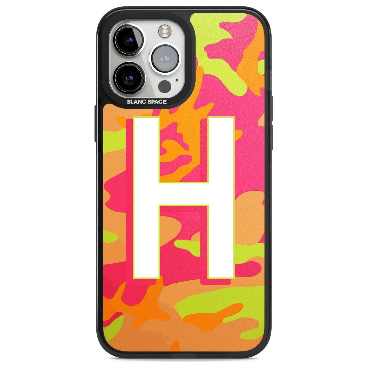 Personalised Bright Neon Camo Solid Monogram Custom Phone Case iPhone 13 Pro Max / Magsafe Black Impact Case Blanc Space