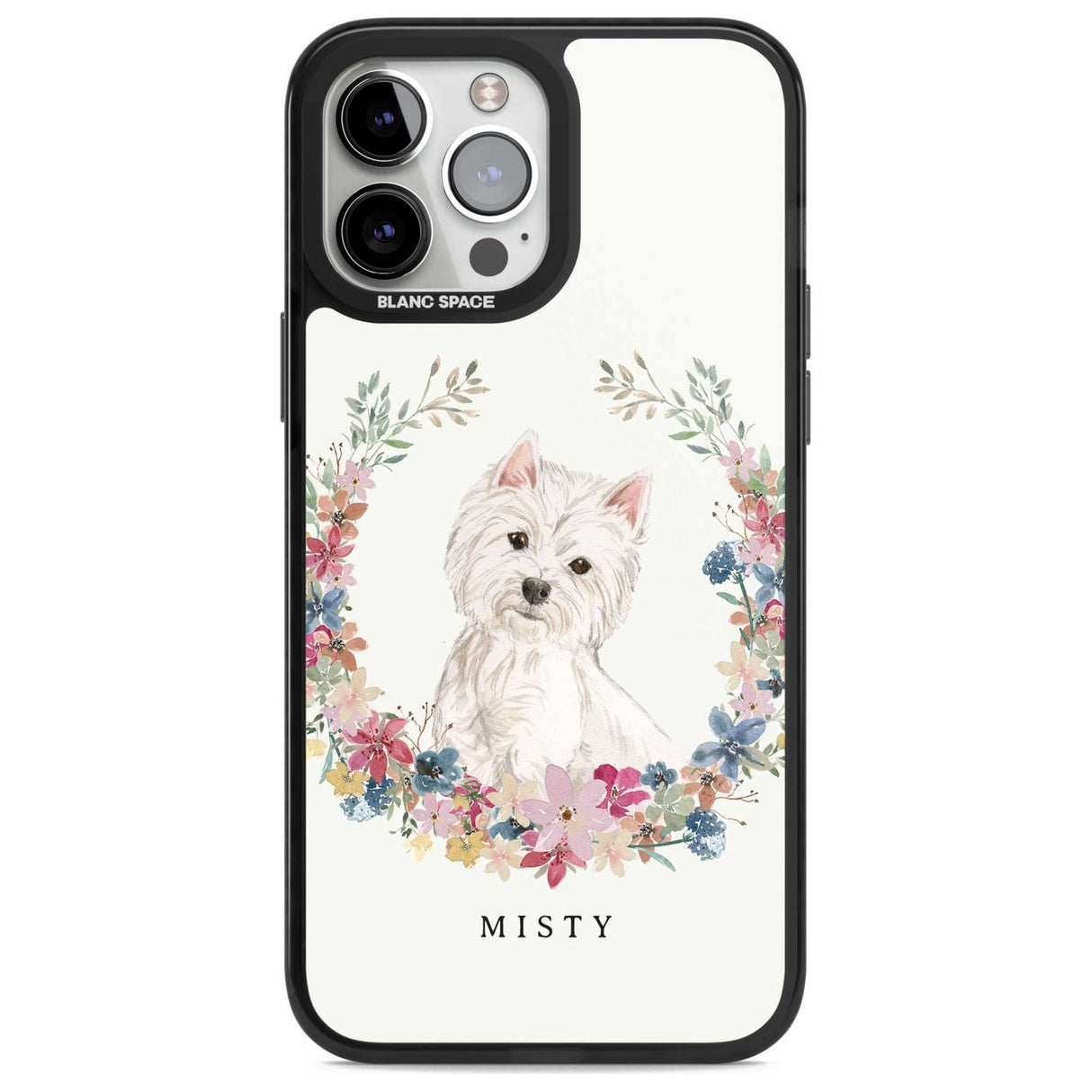 Personalised Westie Watercolour Dog Portrait Custom Phone Case iPhone 13 Pro Max / Magsafe Black Impact Case Blanc Space