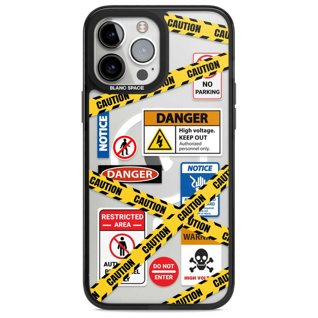 CAUTION Phone Case iPhone 13 Pro Max / Magsafe Black Impact Case Blanc Space