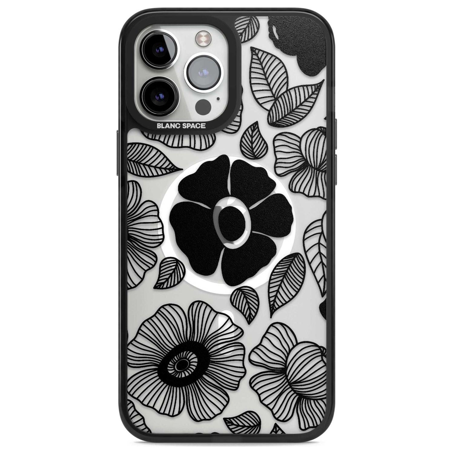 Black Flowers Phone Case iPhone 13 Pro Max / Magsafe Black Impact Case Blanc Space