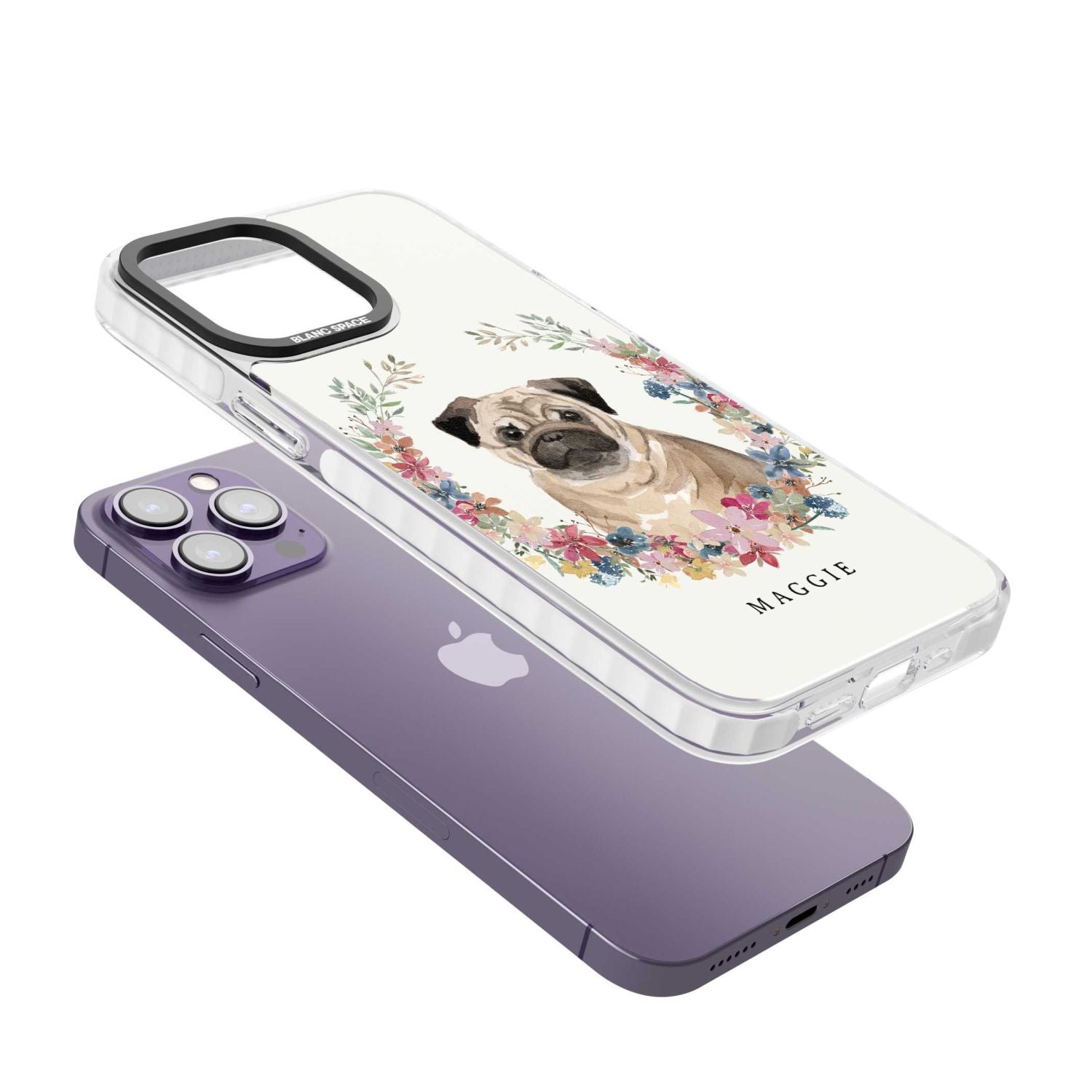 Personalised Pug Floral Portrait