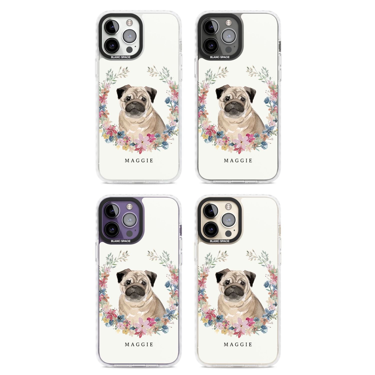 Personalised Pug Floral Portrait