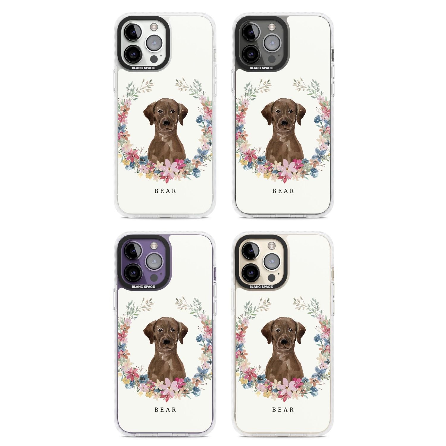 Personalised Chocolate Labrador Floral Portrait