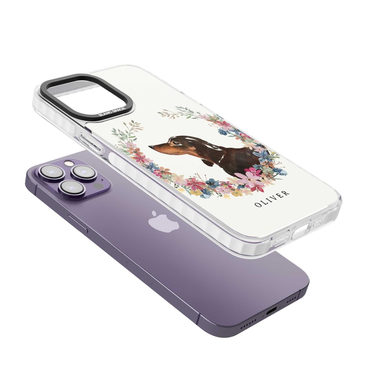 Personalised Black & Tan Dachshund Floral Portrait