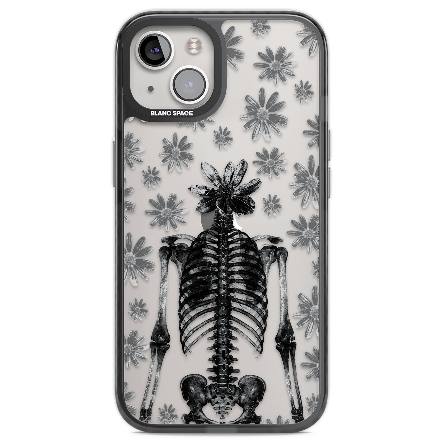Skeleton Flower Black Impact Phone Case for iPhone 13, iPhone 14, iPhone 15