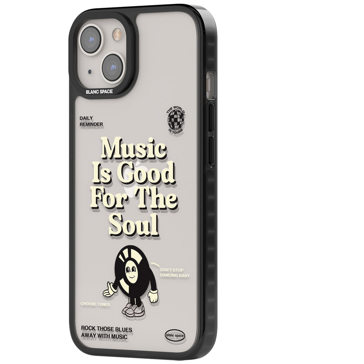 Music Is Good For The Soul iPhone 12 / 12 Pro / iPhone 13 / iPhone 14 / iPhone 14 Plus / iPhone 15 / iPhone 15 Plus Impact Black Phone Case side