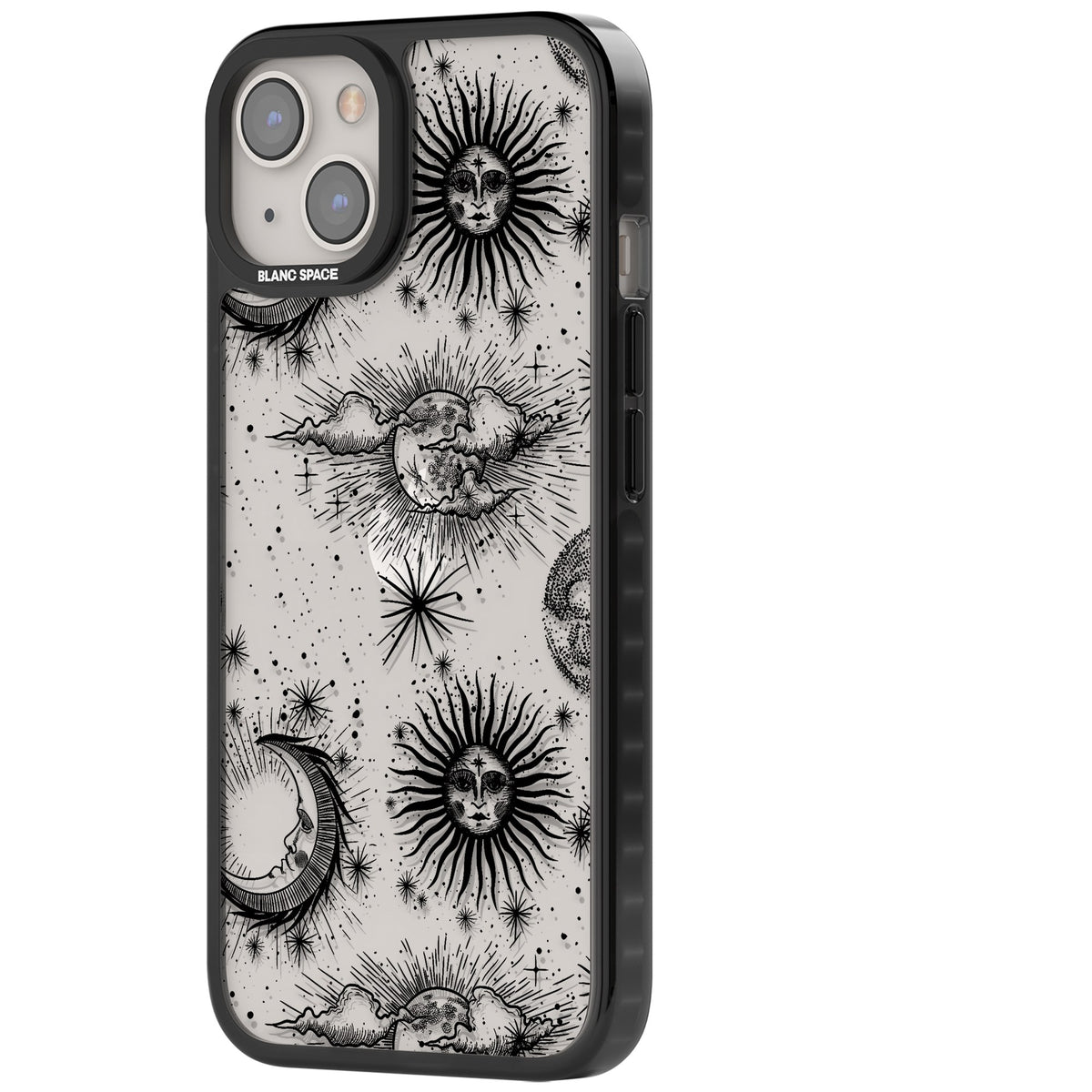 Suns, Moons & Clouds iPhone 12 / 12 Pro / iPhone 13 / iPhone 14 / iPhone 14 Plus / iPhone 15 / iPhone 15 Plus Impact Black Phone Case side