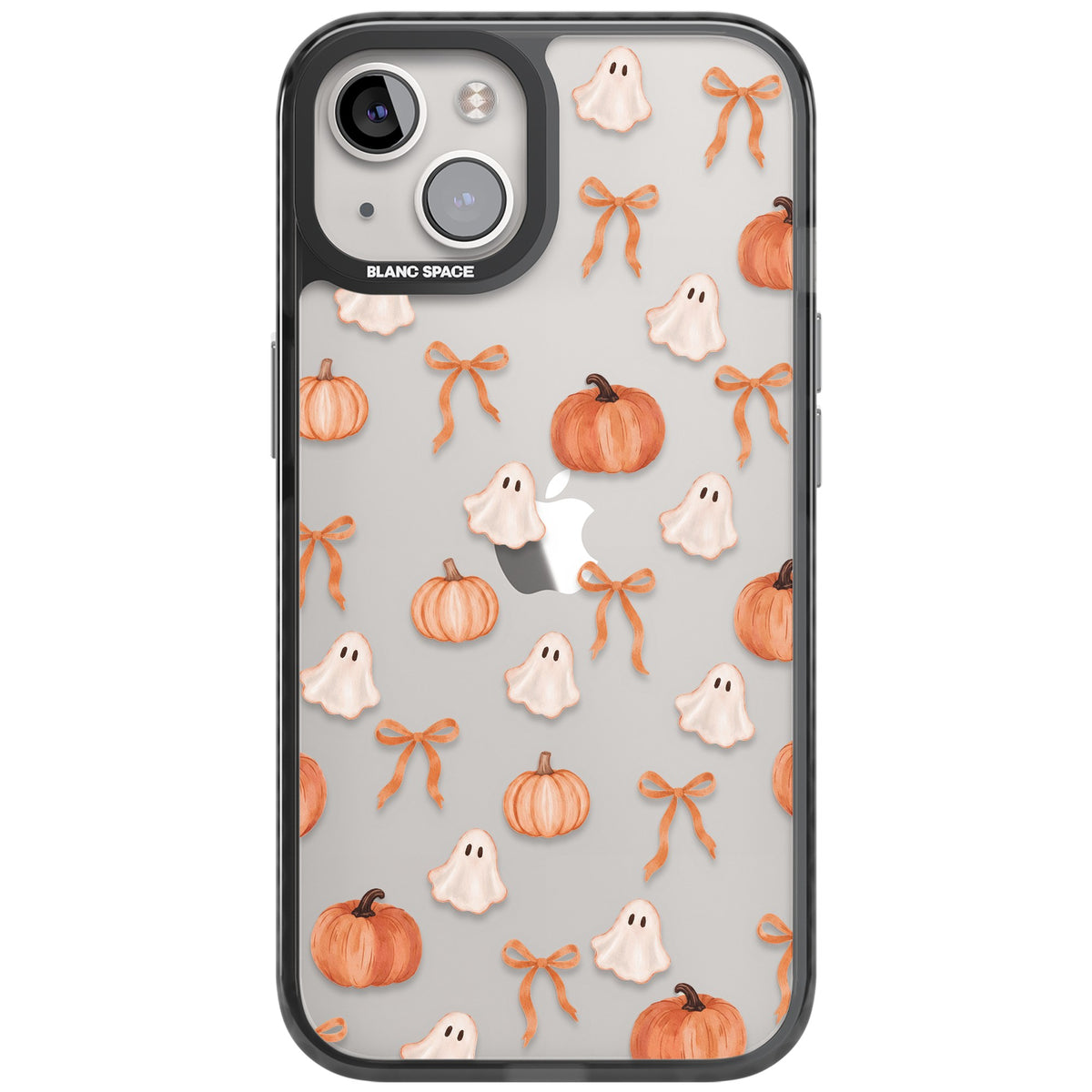 Bows, Ghosts & Pumpkins iPhone 12 / 12 Pro / iPhone 13 / iPhone 14 / iPhone 14 Plus / iPhone 15 / iPhone 15 Plus Impact Black Phone Case front