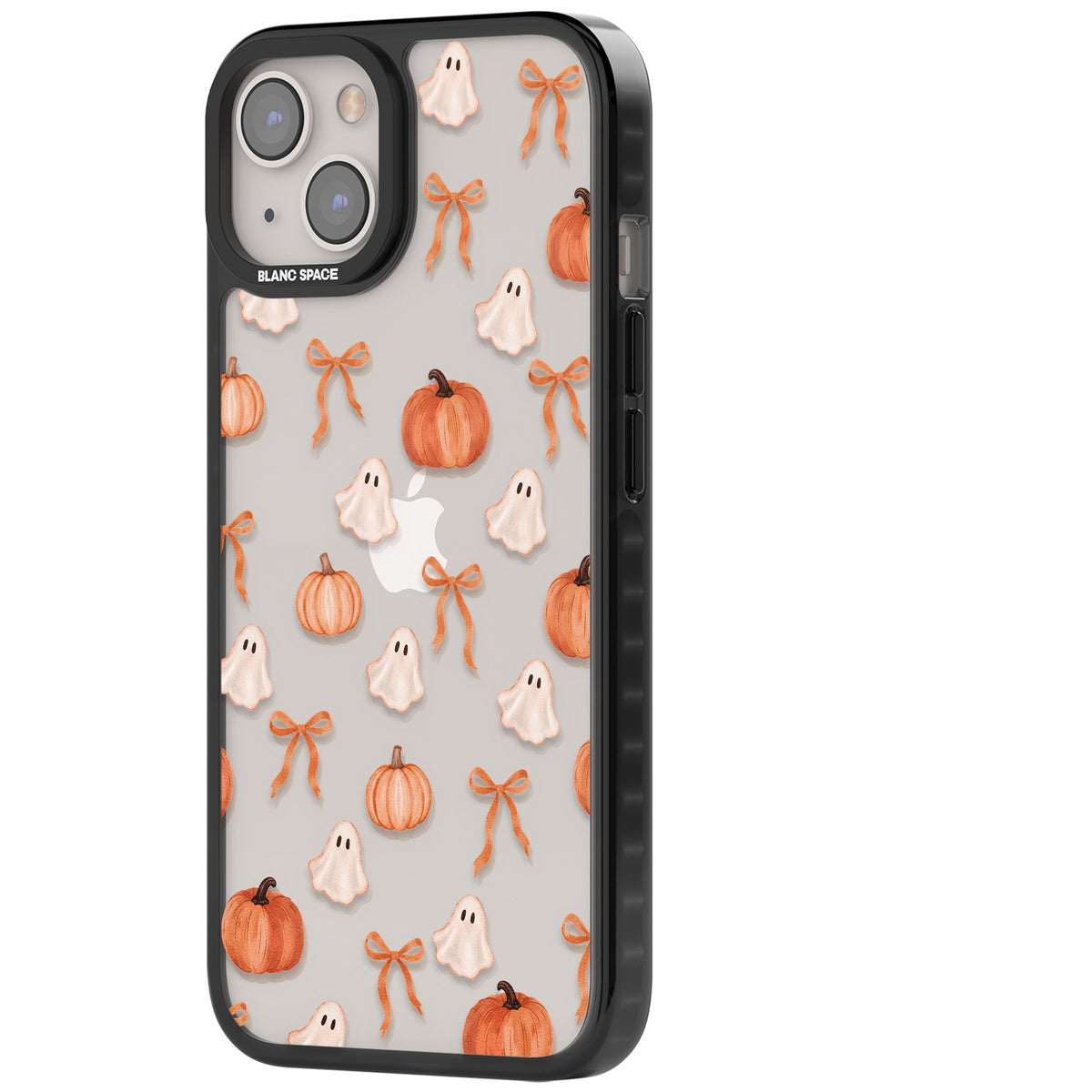 Bows, Ghosts & Pumpkins iPhone 12 / 12 Pro / iPhone 13 / iPhone 14 / iPhone 14 Plus / iPhone 15 / iPhone 15 Plus Impact Black Phone Case side
