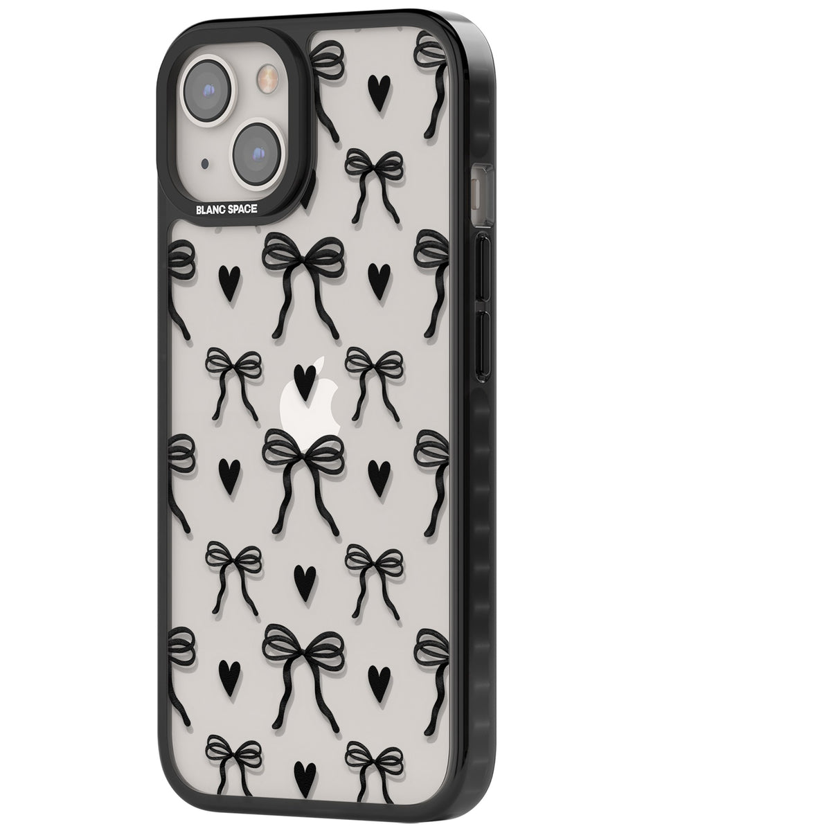 Black Bows & Hearts iPhone 12 / 12 Pro / iPhone 13 / iPhone 14 / iPhone 14 Plus / iPhone 15 / iPhone 15 Plus Impact Black Phone Case side