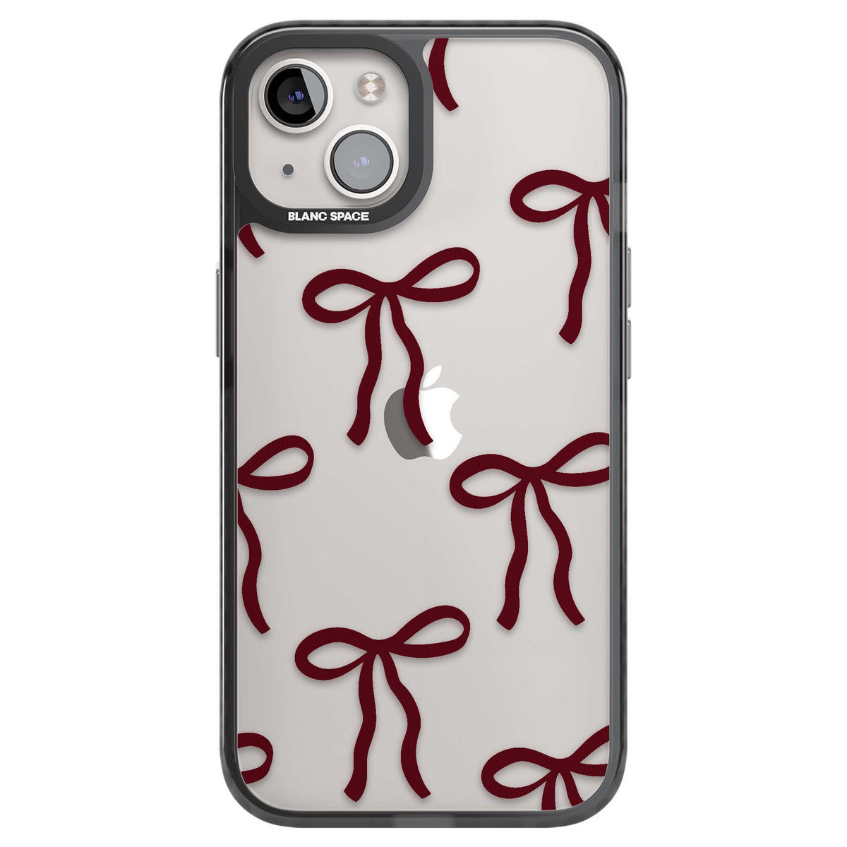 Burgundy Bows coquette iPhone case featuring hand-drawn burgundy red bows on a clear background | Black Impact case for iPhone 13, iPhone 14, iPhone 15