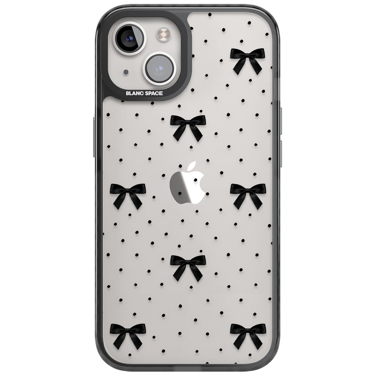 Black Polka Bows iPhone 12 / 12 Pro / iPhone 13 / iPhone 14 / iPhone 14 Plus / iPhone 15 / iPhone 15 Plus Impact Black Phone Case front