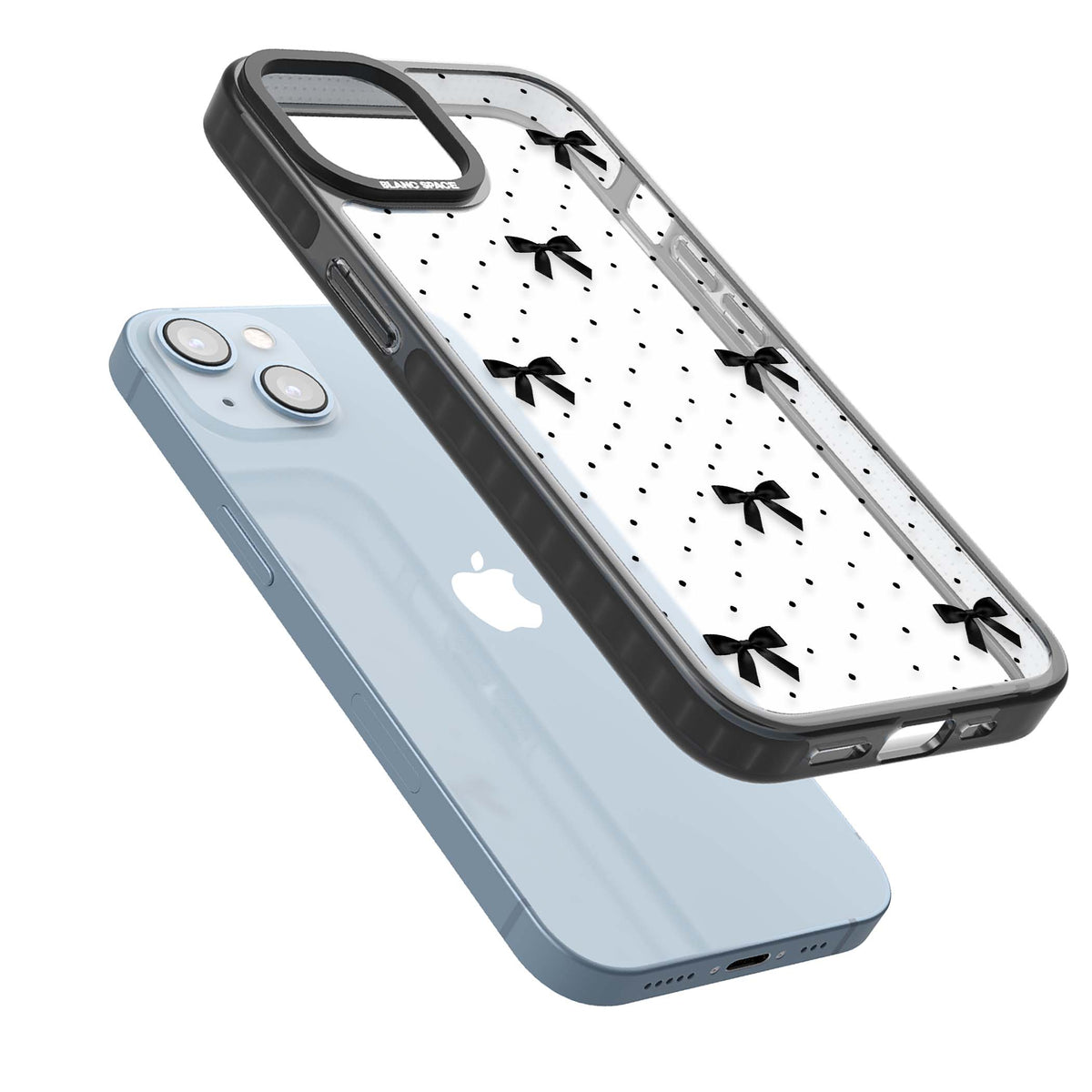 Black Polka Bows coquette iPhone case featuring scattered black satin bows and tiny polka dots on a clear base | Black Impact case for iPhone 13, iPhone 14, iPhone 15