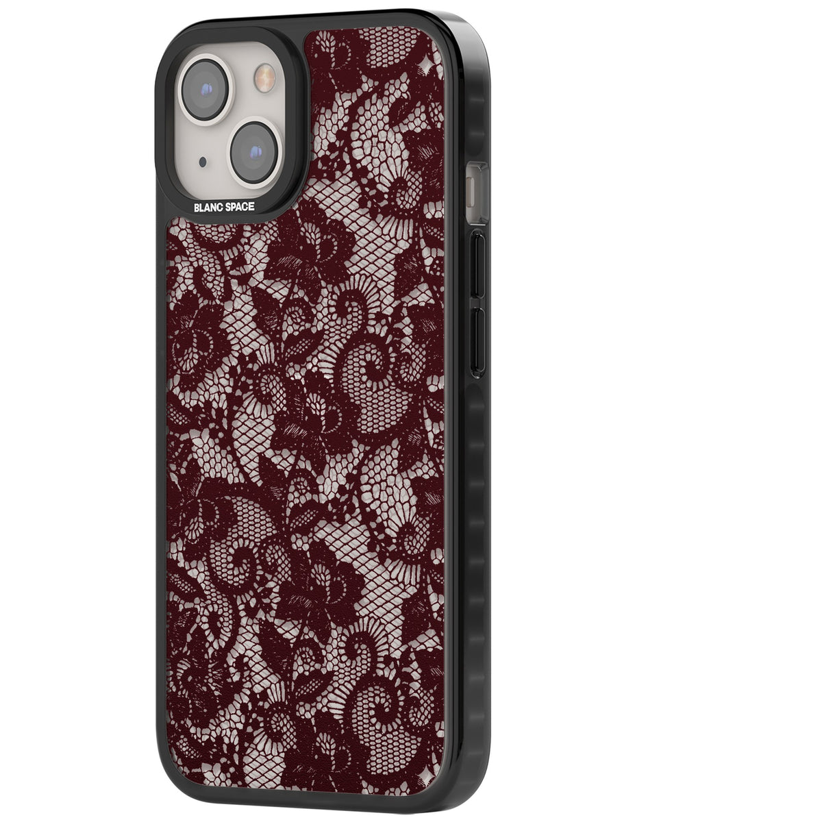 Burgundy Lace iPhone 12 / 12 Pro / iPhone 13 / iPhone 14 / iPhone 14 Plus / iPhone 15 / iPhone 15 Plus Impact Black Phone Case side