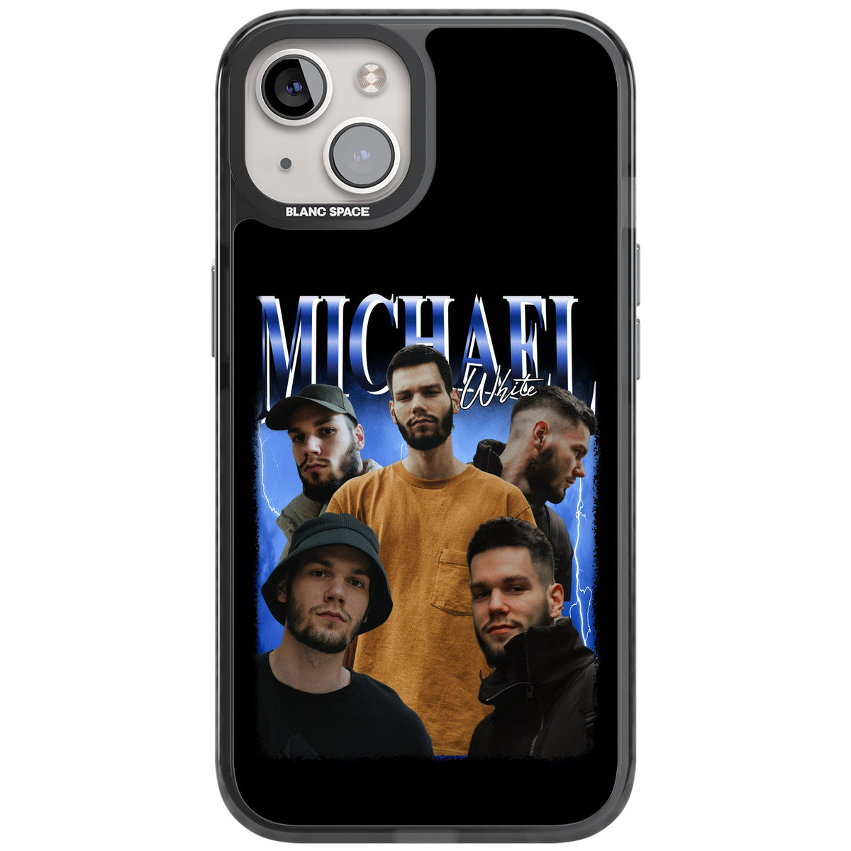 Personalised Airbrush Name & Photo Collage (Blue) iPhone 12 / 12 Pro / iPhone 13 / iPhone 14 / iPhone 14 Plus / iPhone 15 / iPhone 15 Plus Impact Black Phone Case front