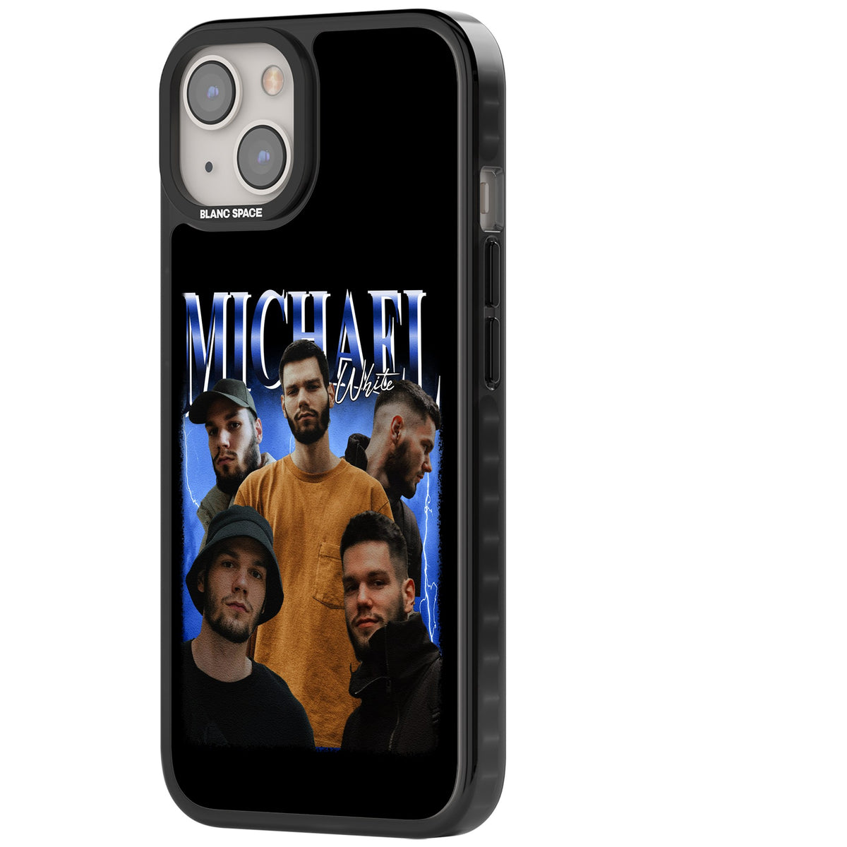 Personalised Airbrush Name & Photo Collage (Blue) iPhone 12 / 12 Pro / iPhone 13 / iPhone 14 / iPhone 14 Plus / iPhone 15 / iPhone 15 Plus Impact Black Phone Case side