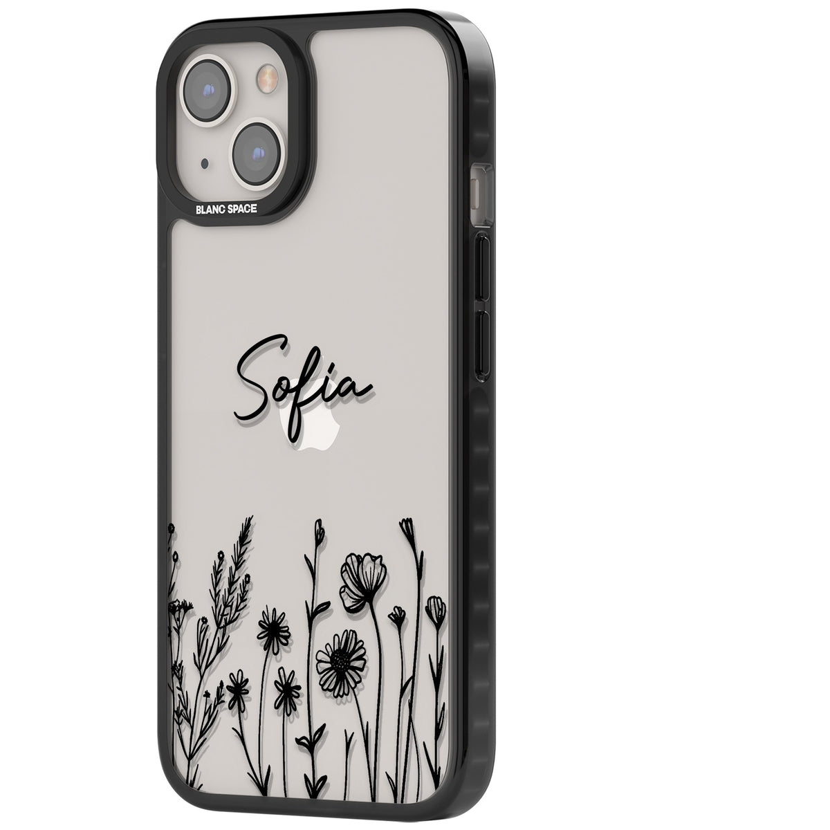 Personalised Black Wildflowers iPhone 12 / 12 Pro / iPhone 13 / iPhone 14 / iPhone 14 Plus / iPhone 15 / iPhone 15 Plus Impact Black Phone Case side