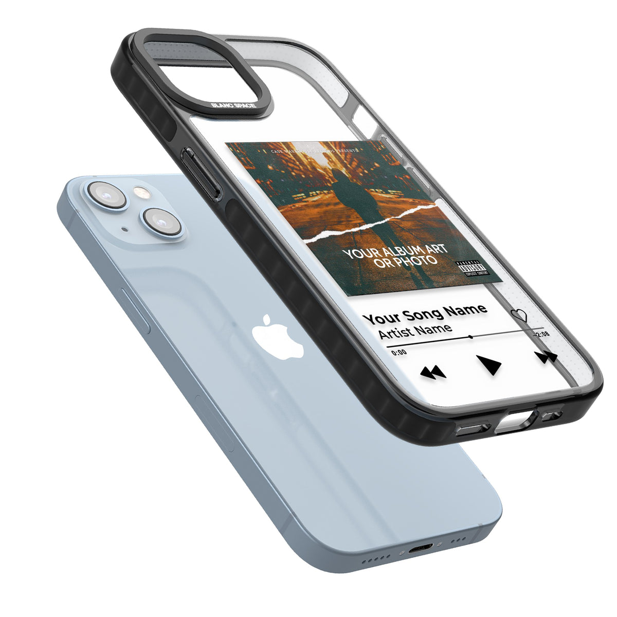 Personalised Music Player iPhone 12 / 12 Pro / iPhone 13 / iPhone 14 / iPhone 14 Plus / iPhone 15 / iPhone 15 Plus Impact Black Phone Case angled
