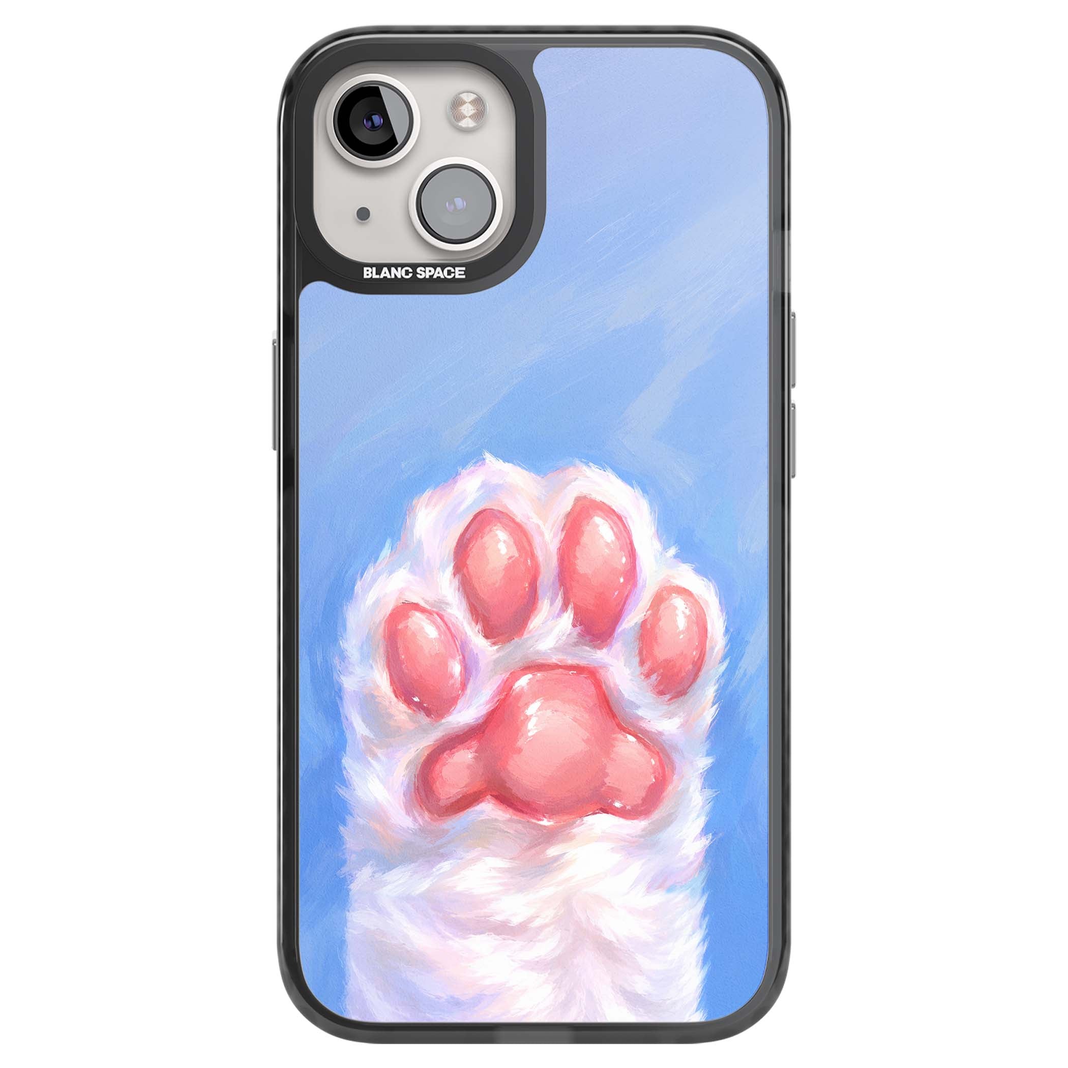 Soft White Paw cute iPhone case | Black Impact case for iPhone 13, iPhone 14, iPhone 15