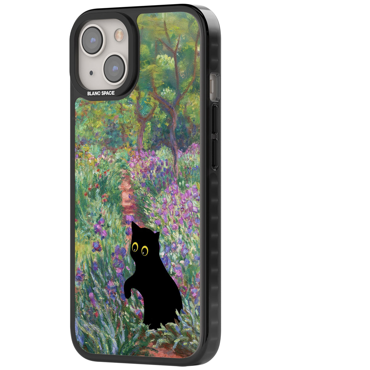 Cat in Monet's Giverny Garden iPhone 12 / 12 Pro / iPhone 13 / iPhone 14 / iPhone 14 Plus / iPhone 15 / iPhone 15 Plus Impact Black Phone Case side