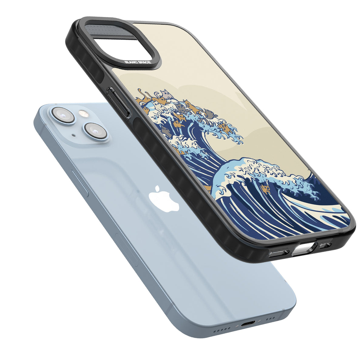 The Great Cat Wave iPhone 12 / 12 Pro / iPhone 13 / iPhone 14 / iPhone 14 Plus / iPhone 15 / iPhone 15 Plus Impact Black Phone Case angled