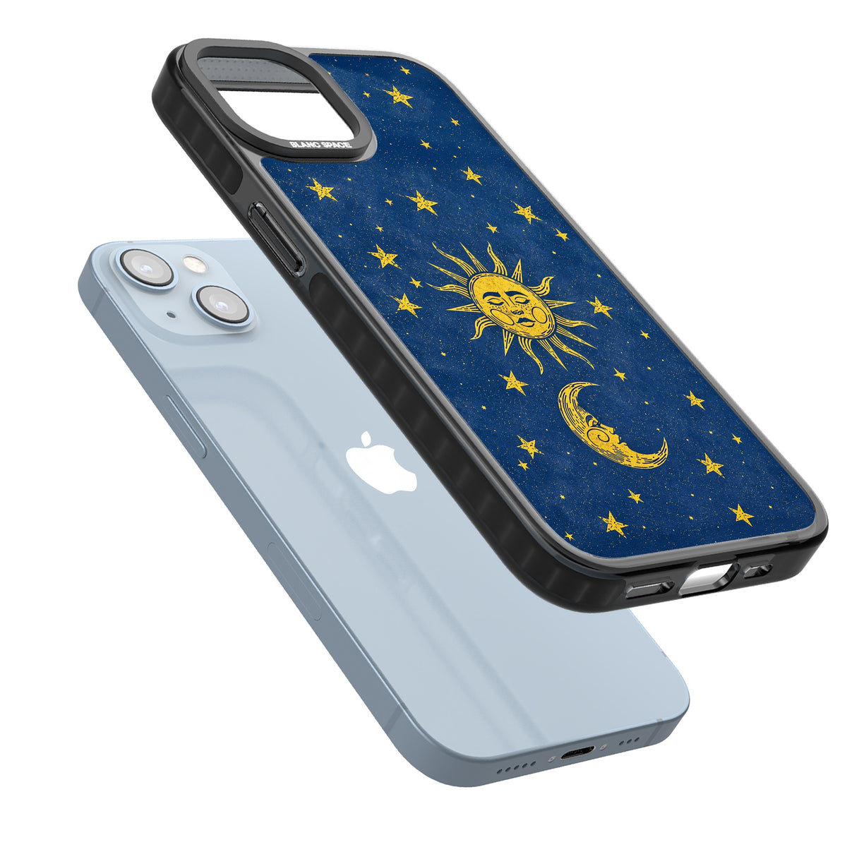 Sun & Moon Reverie iPhone 12 / 12 Pro / iPhone 13 / iPhone 14 / iPhone 14 Plus / iPhone 15 / iPhone 15 Plus Impact Black Phone Case angled