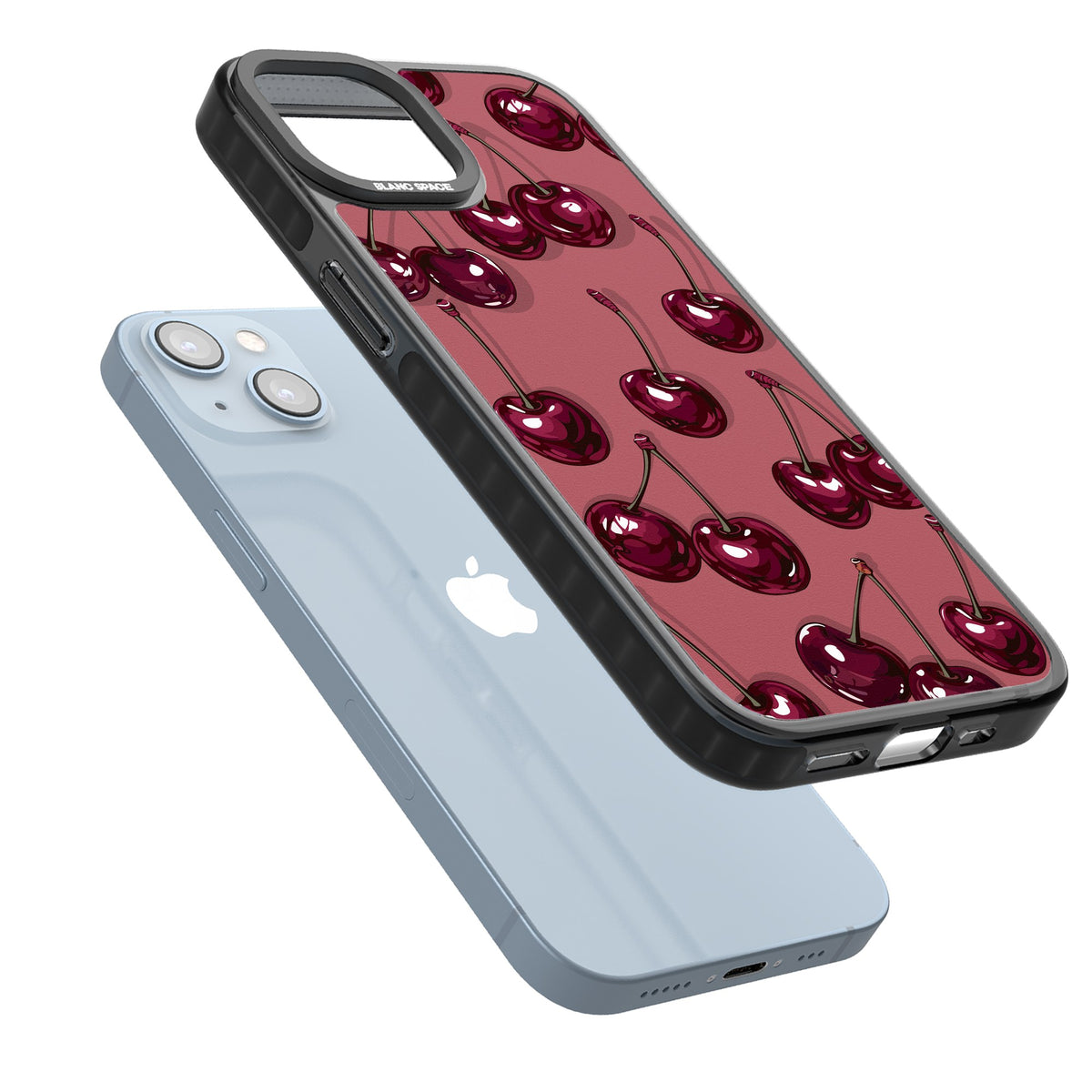 Cherry Rebel iPhone 12 / 12 Pro / iPhone 13 / iPhone 14 / iPhone 14 Plus / iPhone 15 / iPhone 15 Plus Impact Black Phone Case angled