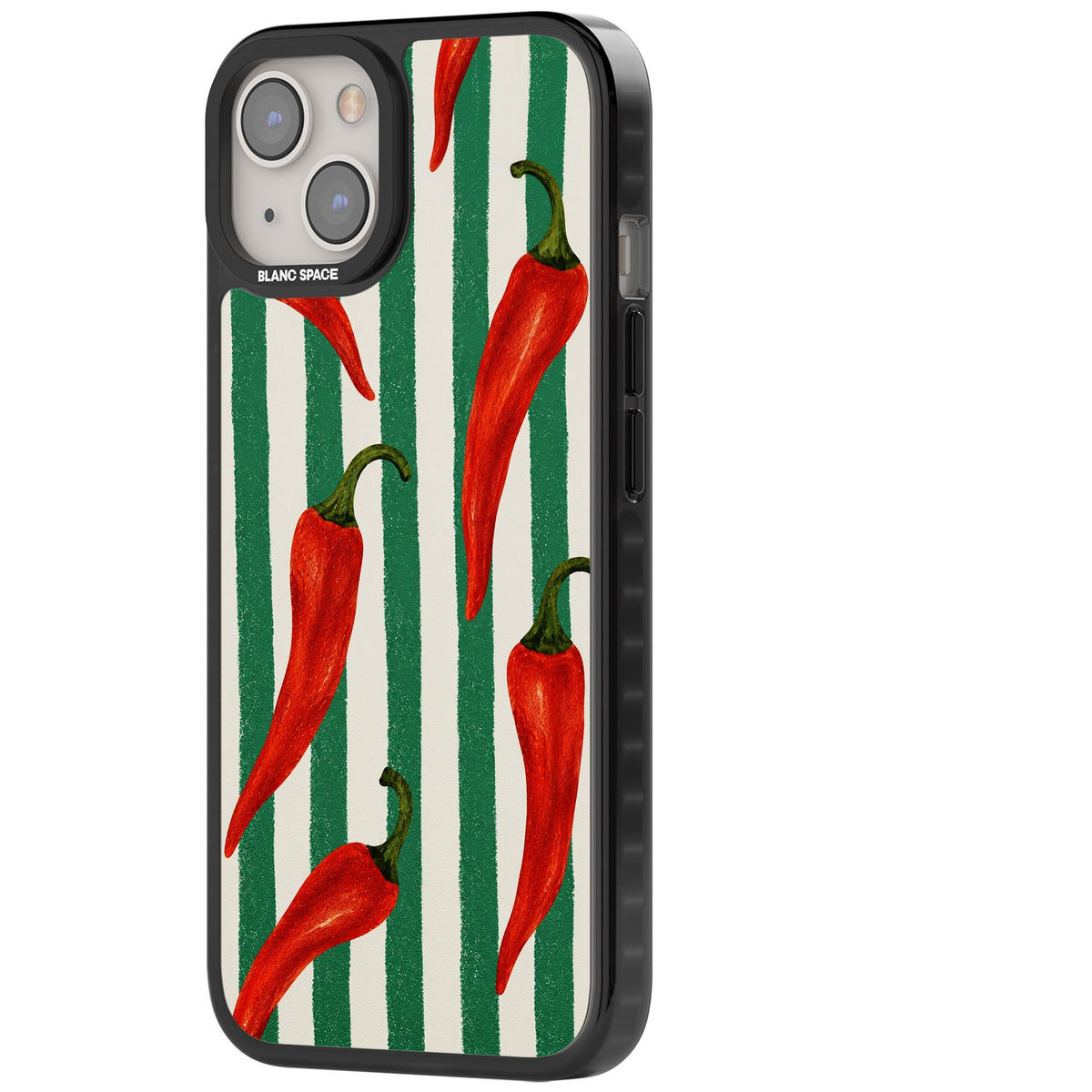 Striped Chillis iPhone 12 / 12 Pro / iPhone 13 / iPhone 14 / iPhone 14 Plus / iPhone 15 / iPhone 15 Plus Impact Black Phone Case side