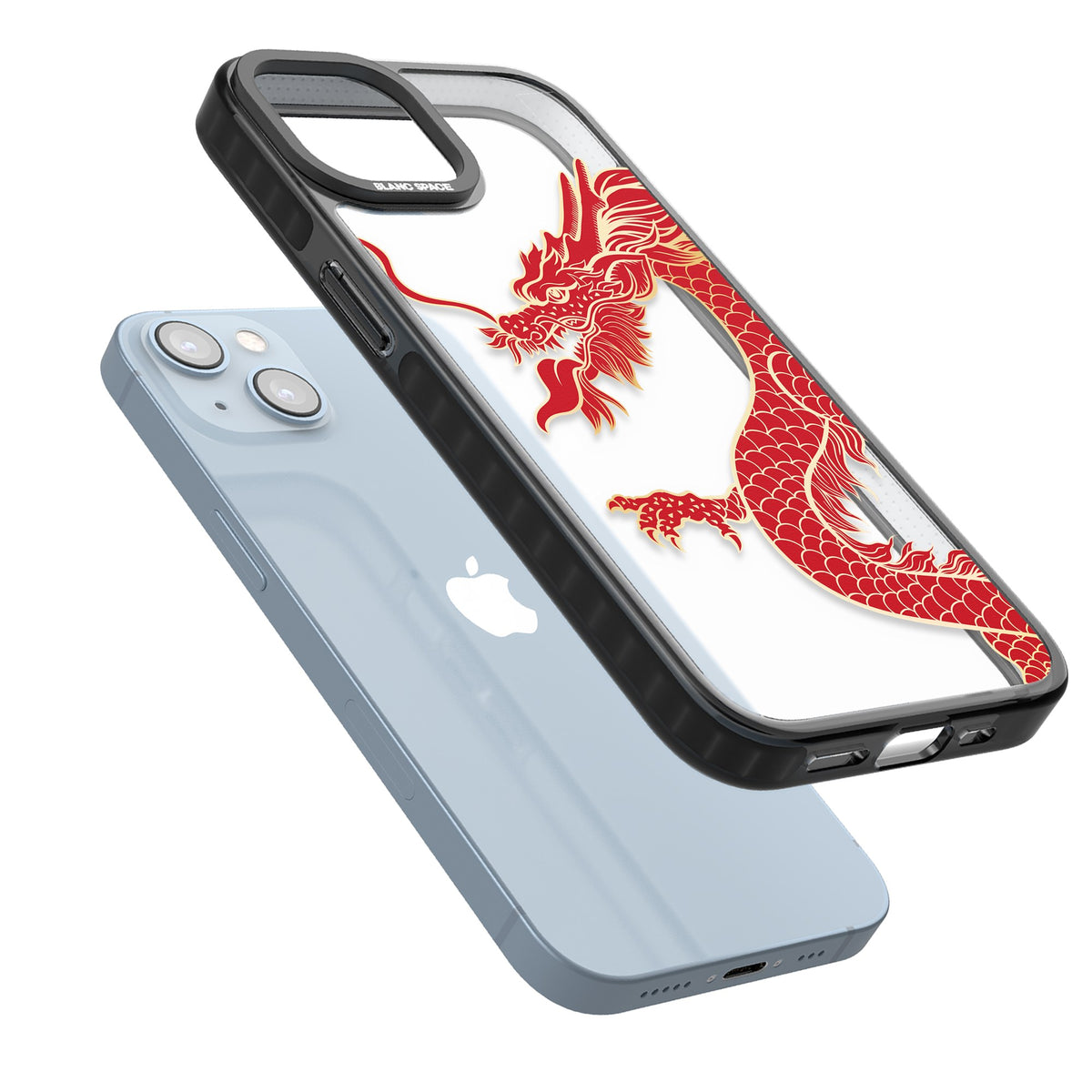 Red Dragon iPhone 12 / 12 Pro / iPhone 13 / iPhone 14 / iPhone 14 Plus / iPhone 15 / iPhone 15 Plus Impact Black Phone Case angled