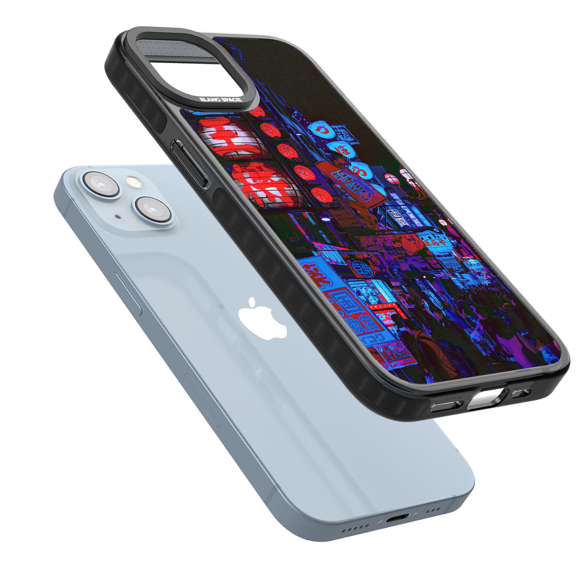 Neon Tokyo iPhone 12 / 12 Pro / iPhone 13 / iPhone 14 / iPhone 14 Plus / iPhone 15 / iPhone 15 Plus Impact Black Phone Case angled