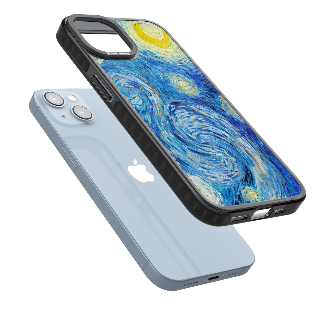 The Starry Night By Vincent Van Gogh iPhone 12 / 12 Pro / iPhone 13 / iPhone 14 / iPhone 14 Plus / iPhone 15 / iPhone 15 Plus Impact Black Phone Case angled
