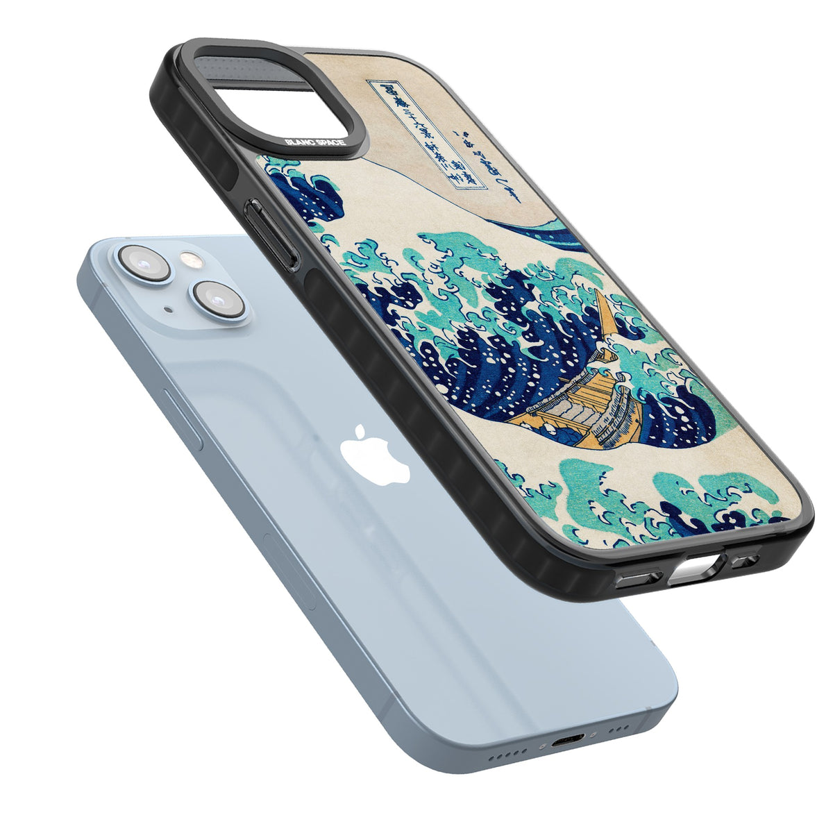 The Great Wave By Katsushika Hokusai iPhone 12 / 12 Pro / iPhone 13 / iPhone 14 / iPhone 14 Plus / iPhone 15 / iPhone 15 Plus Impact Black Phone Case angled