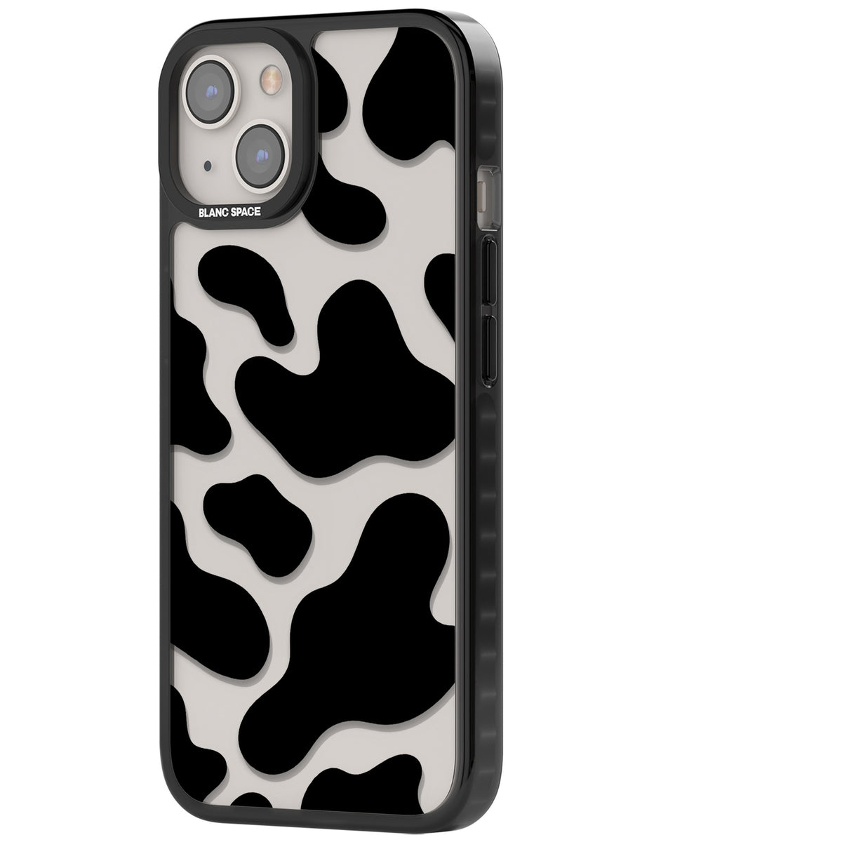 Clear Cow Print iPhone 12 / 12 Pro / iPhone 13 / iPhone 14 / iPhone 14 Plus / iPhone 15 / iPhone 15 Plus Impact Black Phone Case side