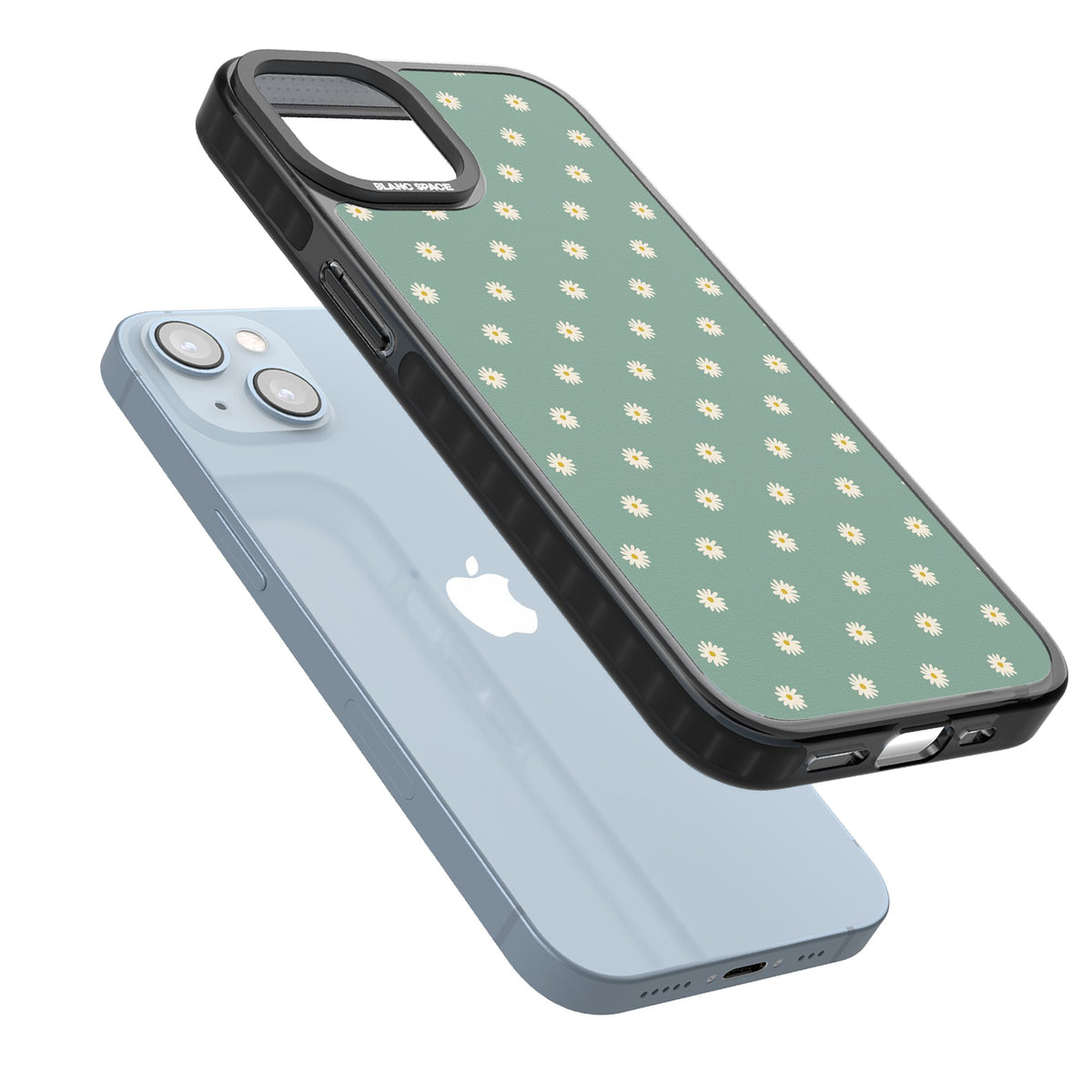 Sage Daisy Floral iPhone 12 / 12 Pro / iPhone 13 / iPhone 14 / iPhone 14 Plus / iPhone 15 / iPhone 15 Plus Impact Black Phone Case angled