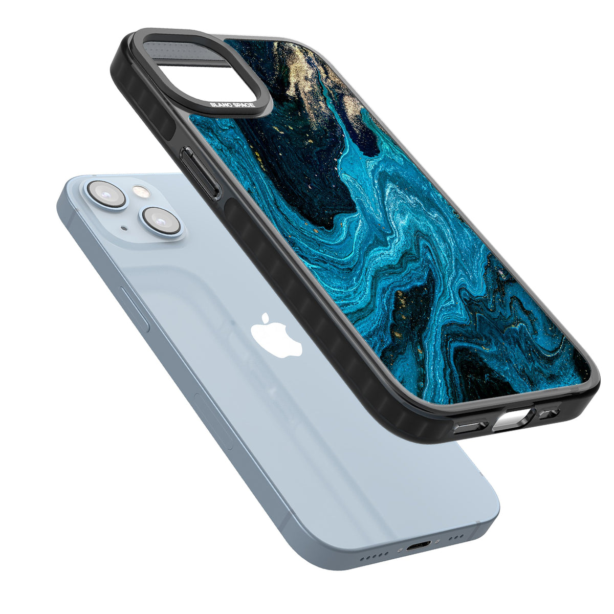 Saphire Lagoon iPhone 12 / 12 Pro / iPhone 13 / iPhone 14 / iPhone 14 Plus / iPhone 15 / iPhone 15 Plus Impact Black Phone Case angled