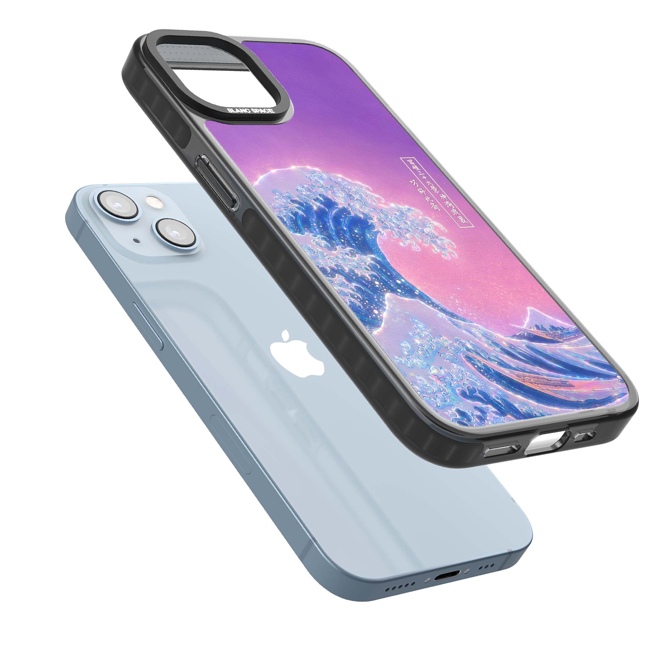 The Great Opal Wave Japanese iPhone case featuring Hokusai's great wave in iridescent pastels with lilac sky and Mou | Black Impact case for iPhone 13, iPhone 14, iPhone 15