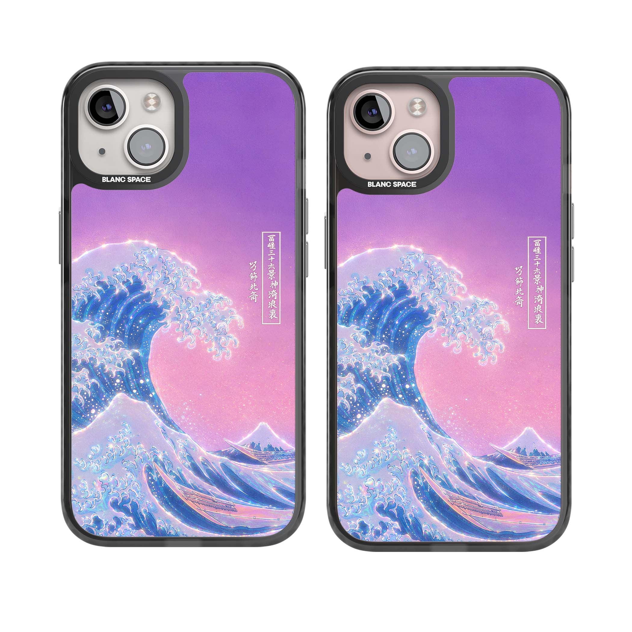 The Great Opal Wave Japanese iPhone case featuring Hokusai's great wave in iridescent pastels with lilac sky and Mou | Black Impact case for iPhone 13, iPhone 14, iPhone 15