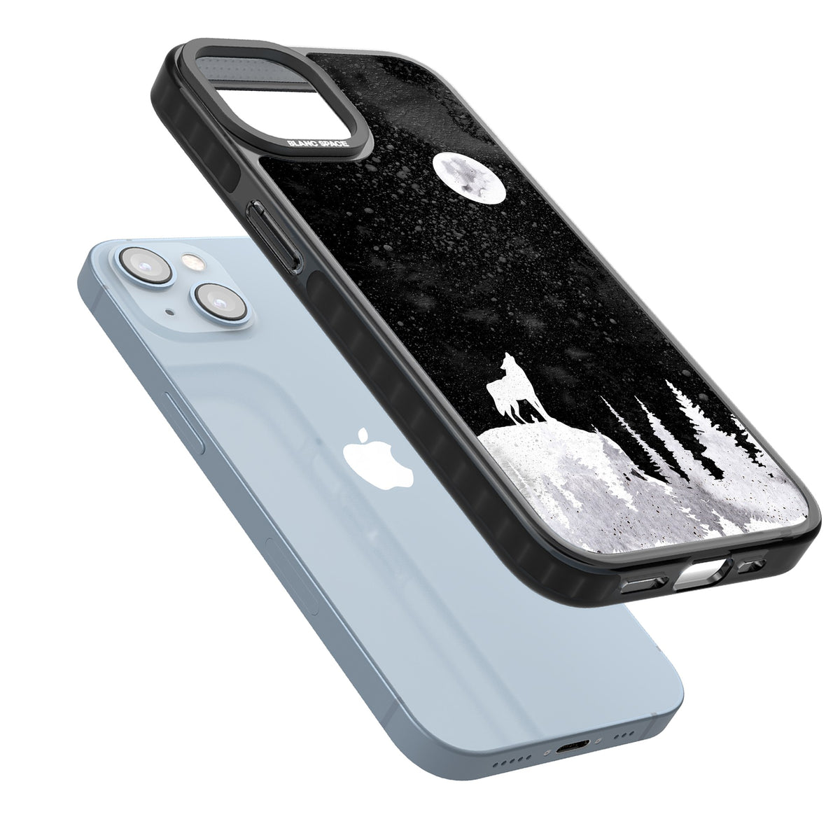 Lunar Howl iPhone 12 / 12 Pro / iPhone 13 / iPhone 14 / iPhone 14 Plus / iPhone 15 / iPhone 15 Plus Impact Black Phone Case angled