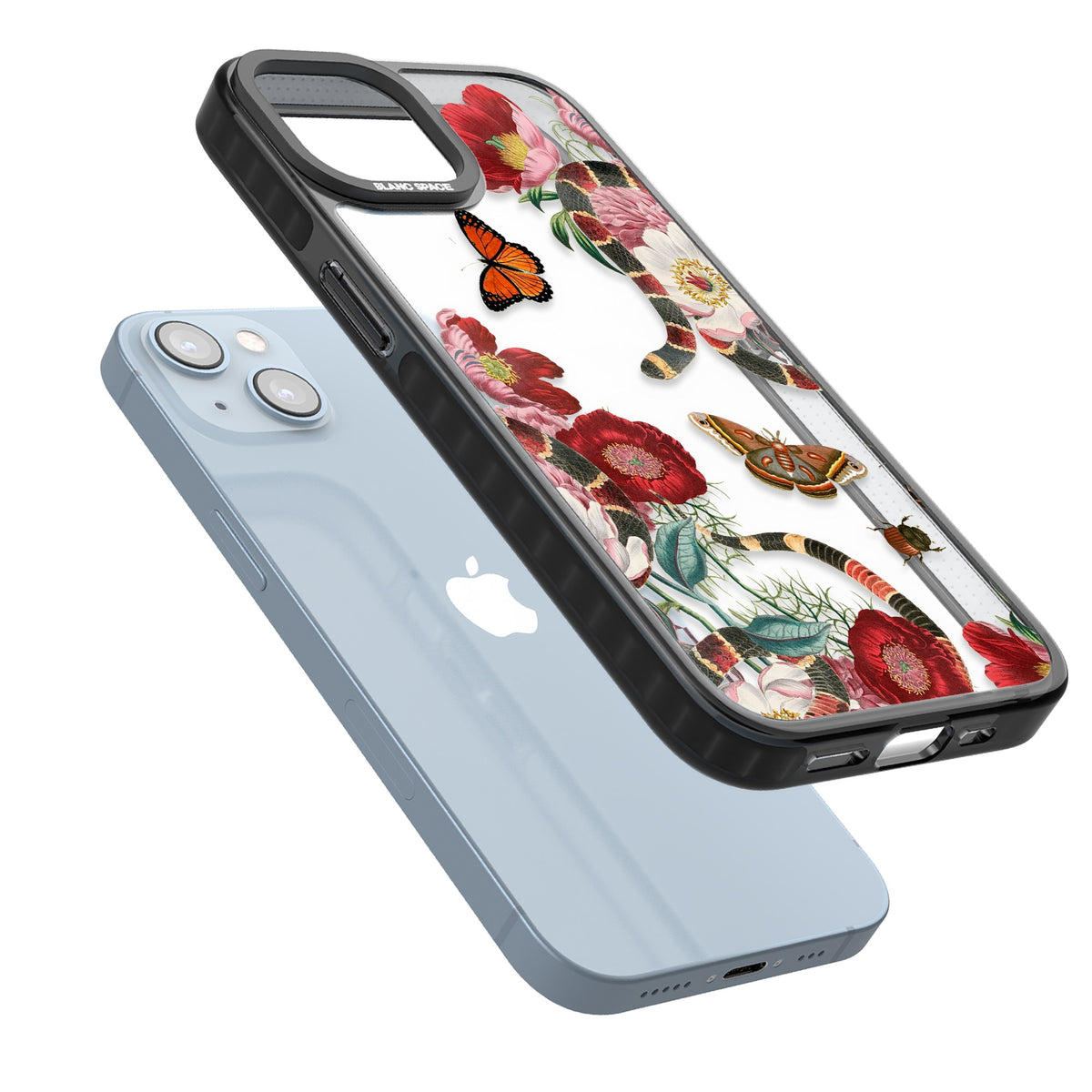 Botanical Snake iPhone 12 / 12 Pro / iPhone 13 / iPhone 14 / iPhone 14 Plus / iPhone 15 / iPhone 15 Plus Impact Black Phone Case angled