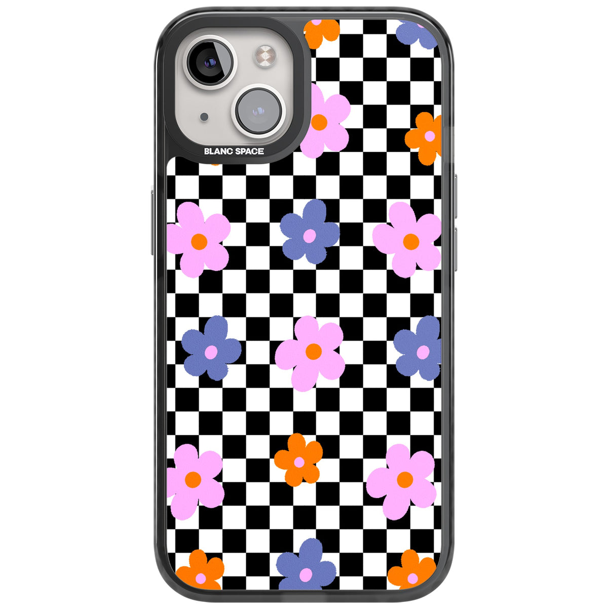 Checkered Blossom iPhone 12 / 12 Pro / iPhone 13 / iPhone 14 / iPhone 14 Plus / iPhone 15 / iPhone 15 Plus Impact Black Phone Case front