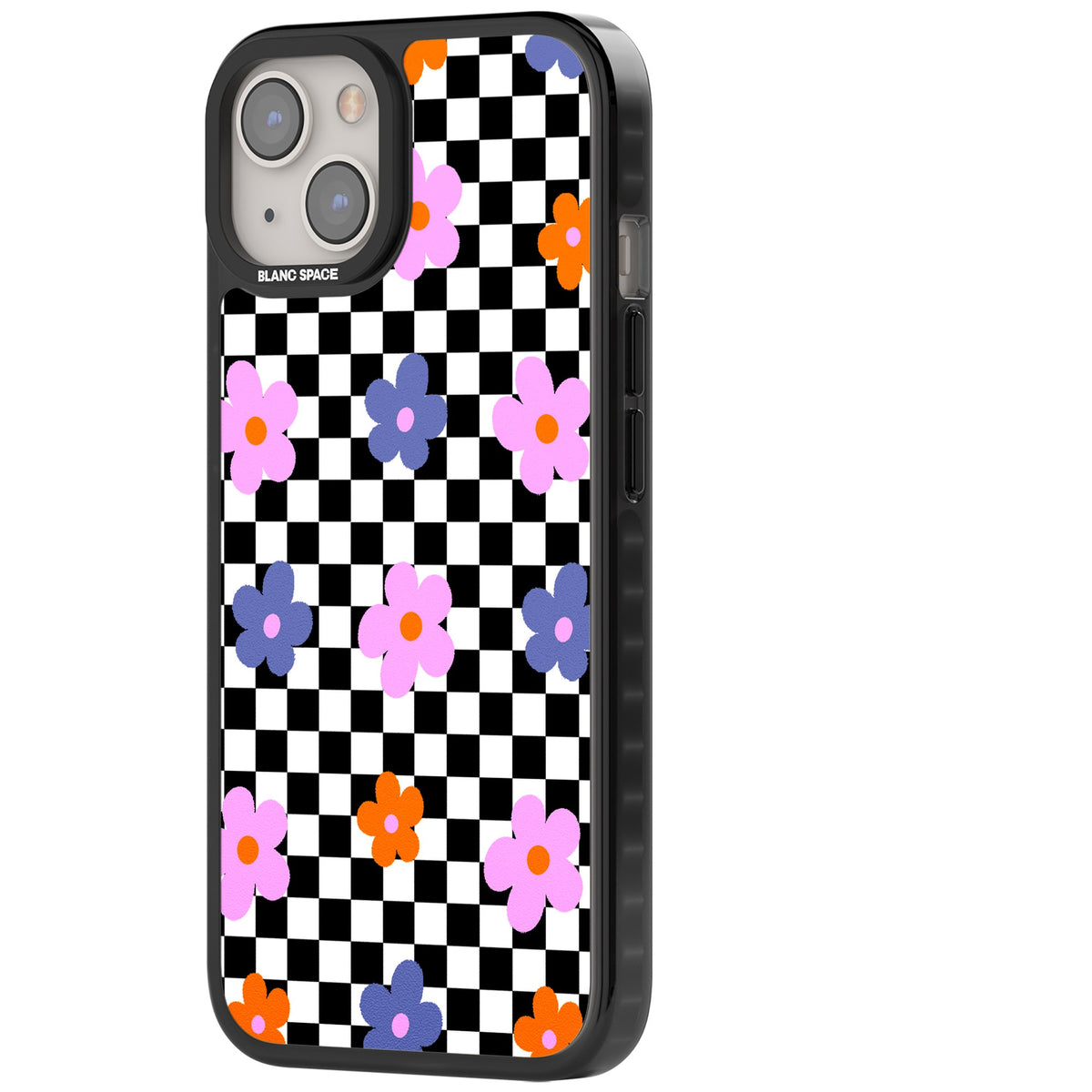 Checkered Blossom iPhone 12 / 12 Pro / iPhone 13 / iPhone 14 / iPhone 14 Plus / iPhone 15 / iPhone 15 Plus Impact Black Phone Case side
