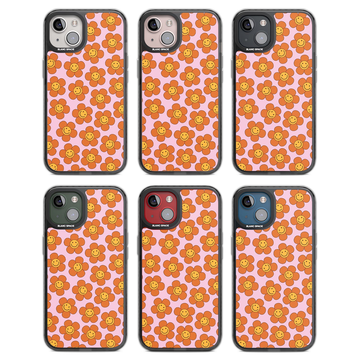 Floral Smiles Black Impact Phone Case for iPhone 13, iPhone 14, iPhone 15