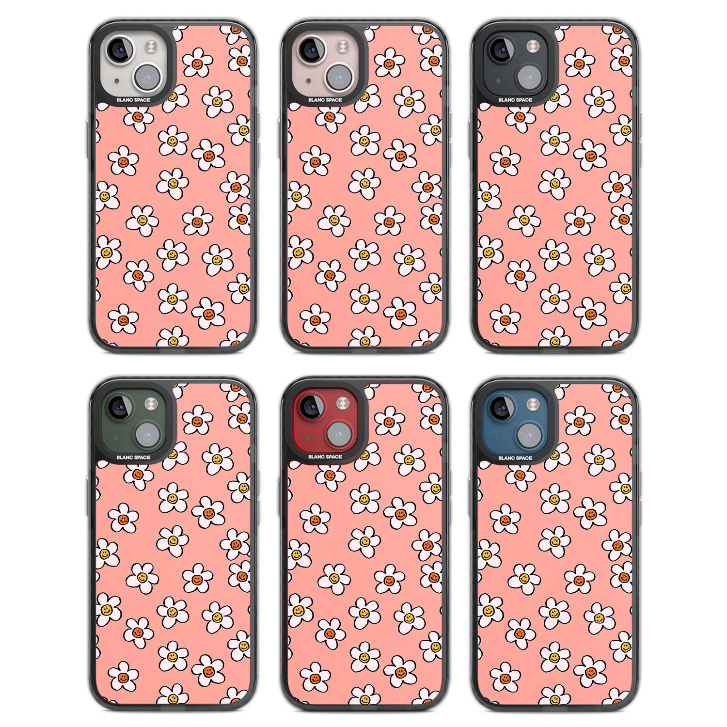 Peachy Daisy Smiles Black Impact Phone Case for iPhone 13, iPhone 14, iPhone 15