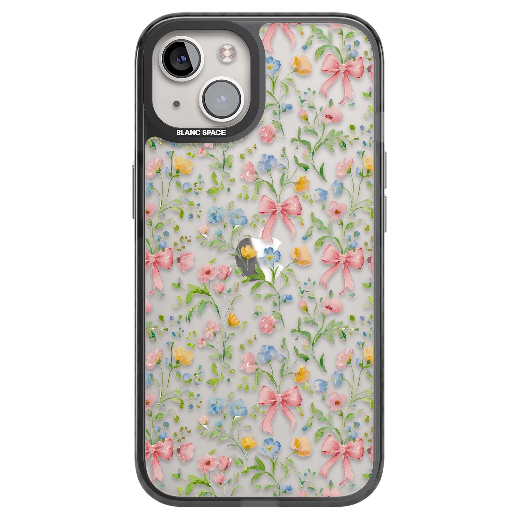 Ribbons & Wildflowers cottagecore iPhone case featuring watercolor wildflowers, pink satin bows, and delicate spring blooms o | Black Impact case for iPhone 13, iPhone 14, iPhone 15
