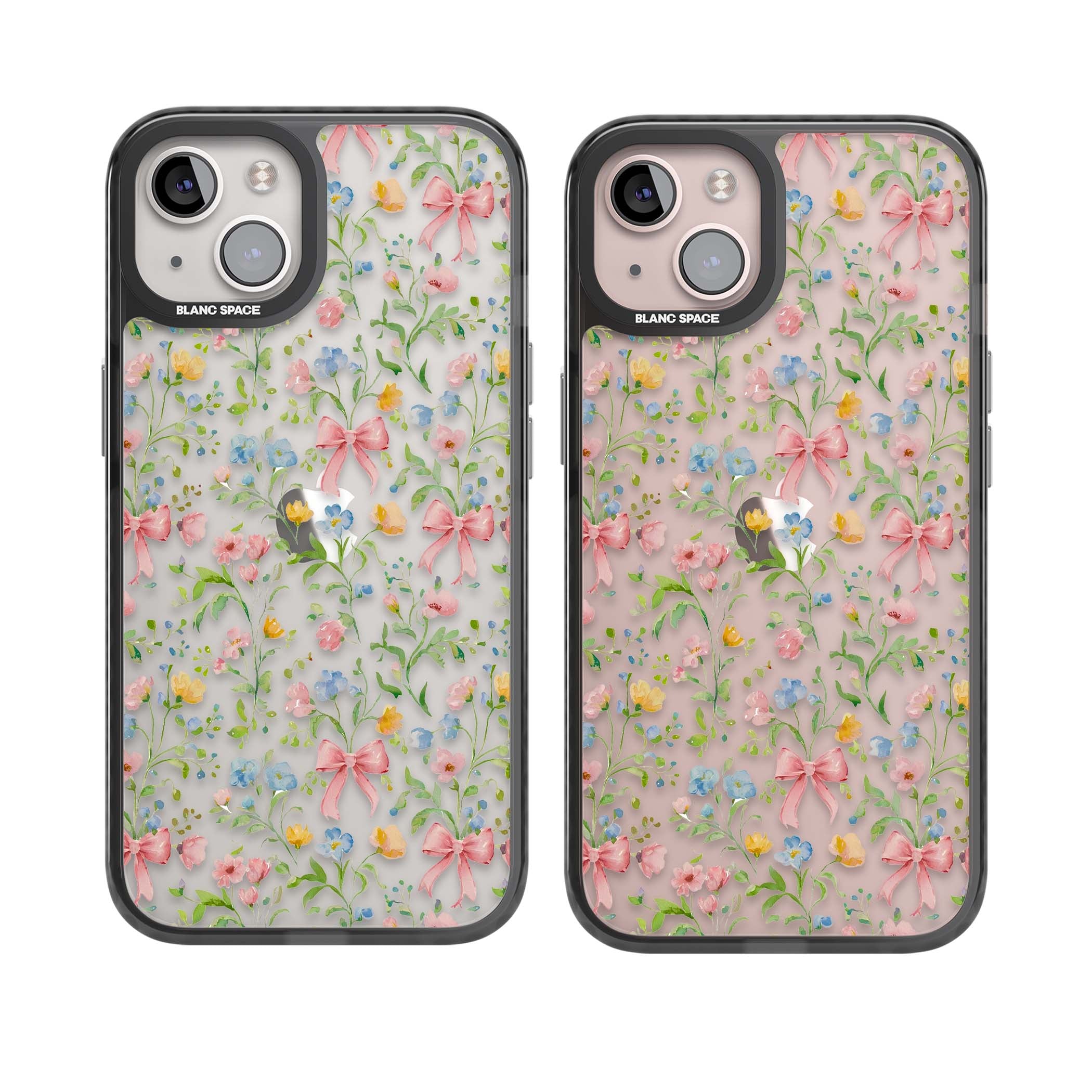 Ribbons & Wildflowers cottagecore iPhone case featuring watercolor wildflowers, pink satin bows, and delicate spring blooms o | Black Impact case for iPhone 13, iPhone 14, iPhone 15
