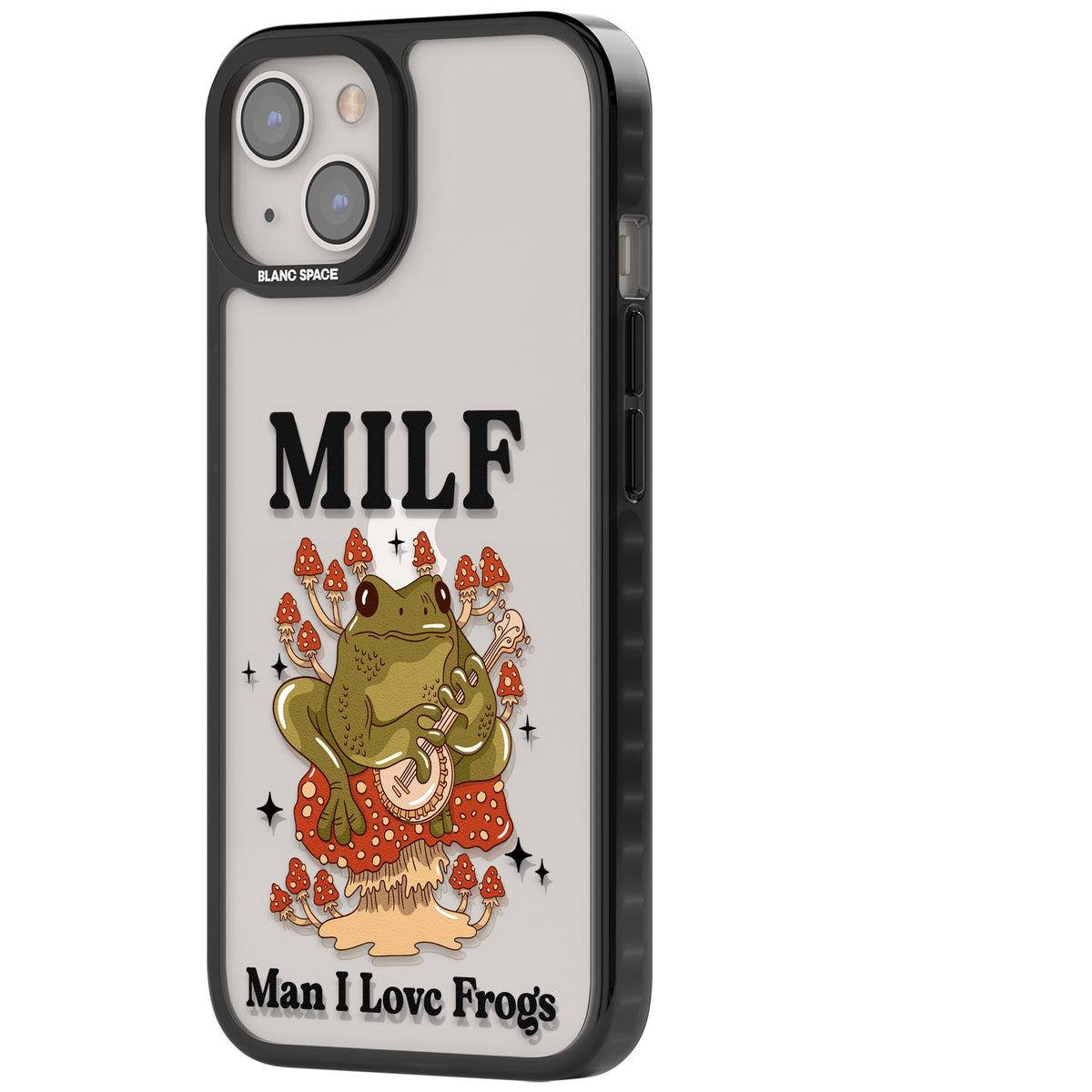 Man I Love Frogs iPhone 12 / 12 Pro / iPhone 13 / iPhone 14 / iPhone 14 Plus / iPhone 15 / iPhone 15 Plus Impact Black Phone Case side