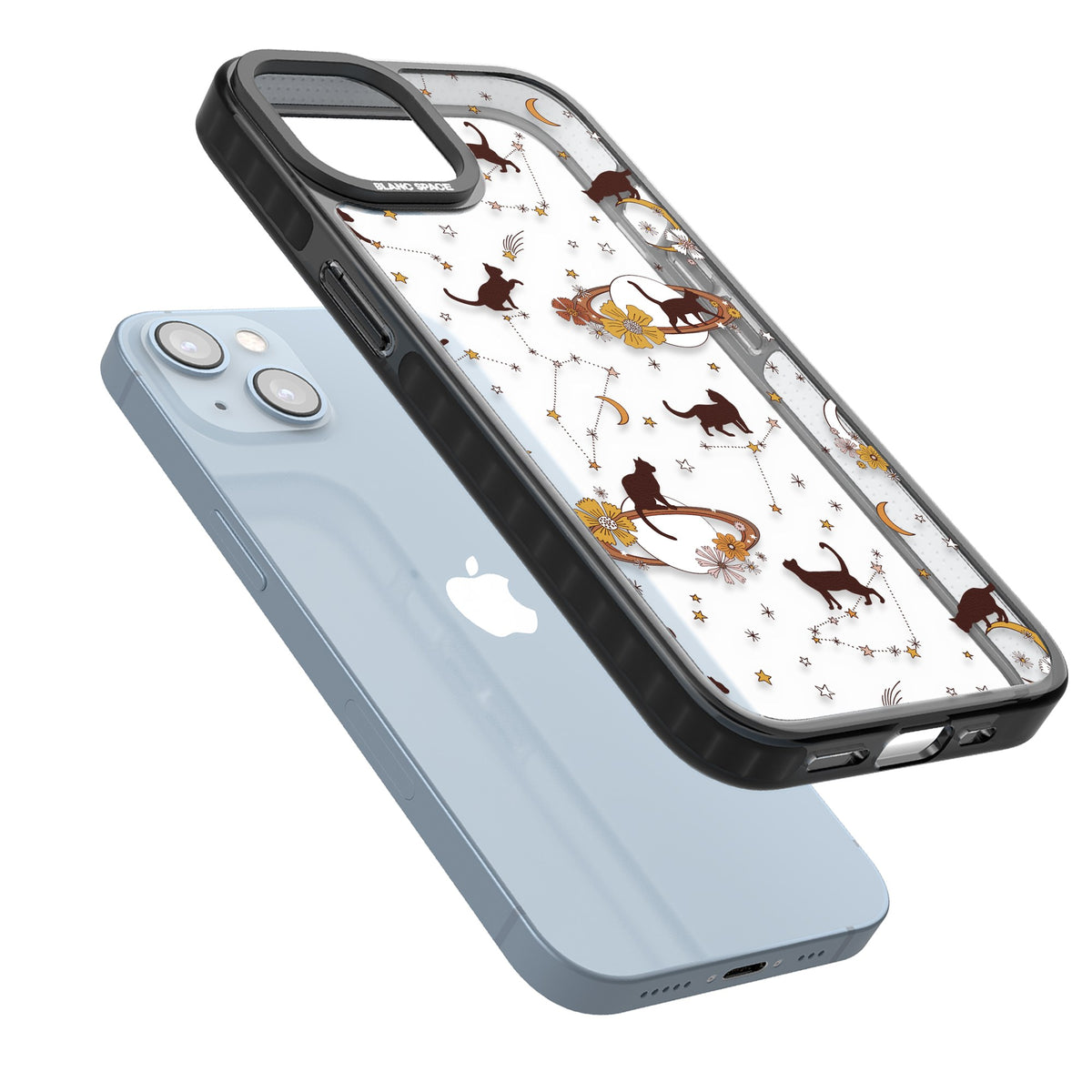 Cats And Astrology iPhone 12 / 12 Pro / iPhone 13 / iPhone 14 / iPhone 14 Plus / iPhone 15 / iPhone 15 Plus Impact Black Phone Case angled