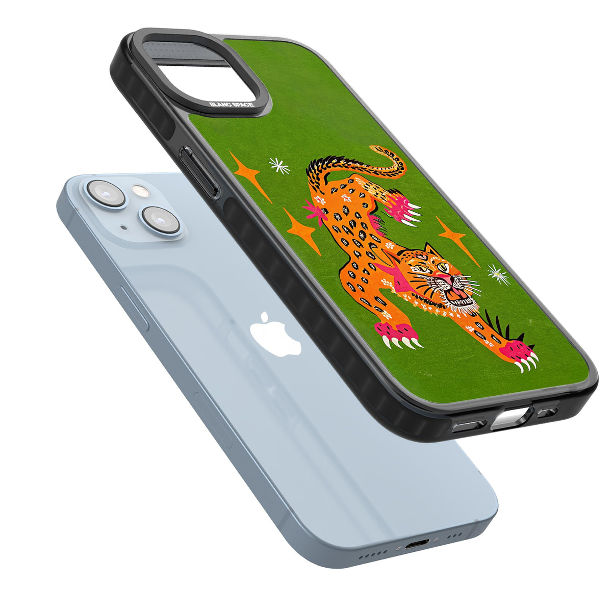 Fierce Jaguar iPhone 12 / 12 Pro / iPhone 13 / iPhone 14 / iPhone 14 Plus / iPhone 15 / iPhone 15 Plus Impact Black Phone Case angled